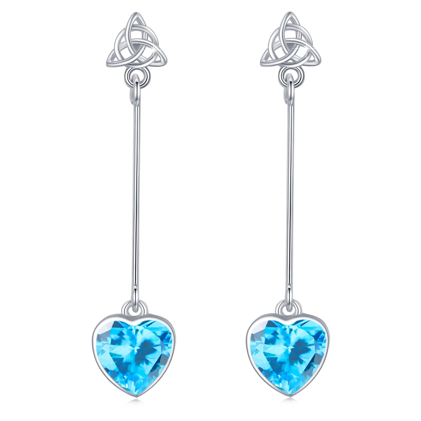 Celtic Moonstone & Turquoise CZ Birthstone Earrings for Women - Sterling Silver Celtic Knot Heart Drop Dangle Earrings - Moonstone Jewelry for Teen Girls - Perfect Irish Gift for Birthday, Christmas & Special Occasions - Ideal for Weddings, Parties & Everyday Wear
