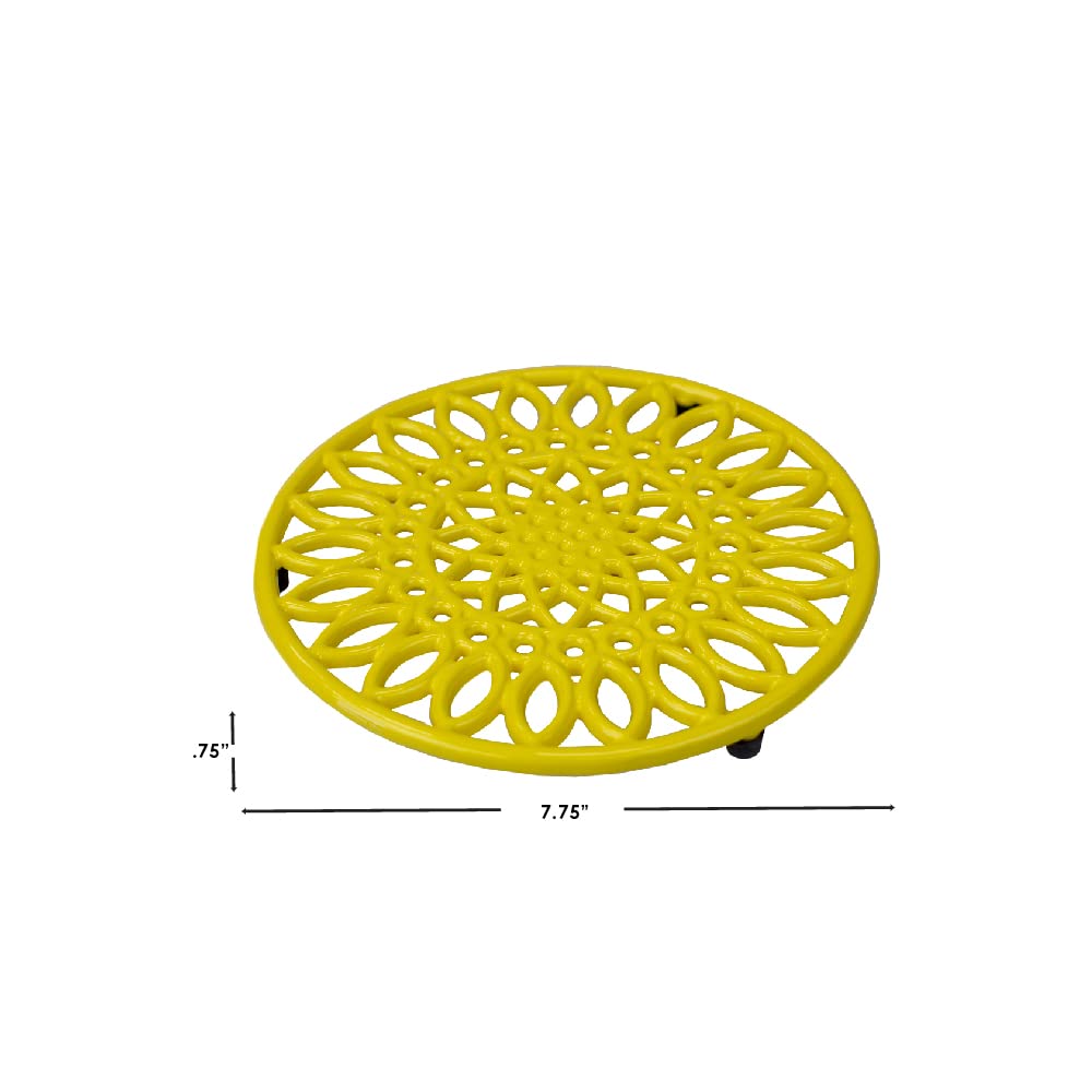 Heavy Duty Cast Iron Sunflower Trivet - Heat Resistant Kitchen Hot Pad for Pots & Pans - Yellow Single Piece (Perfect for Dining Table Decor & Hot Dish Protection)