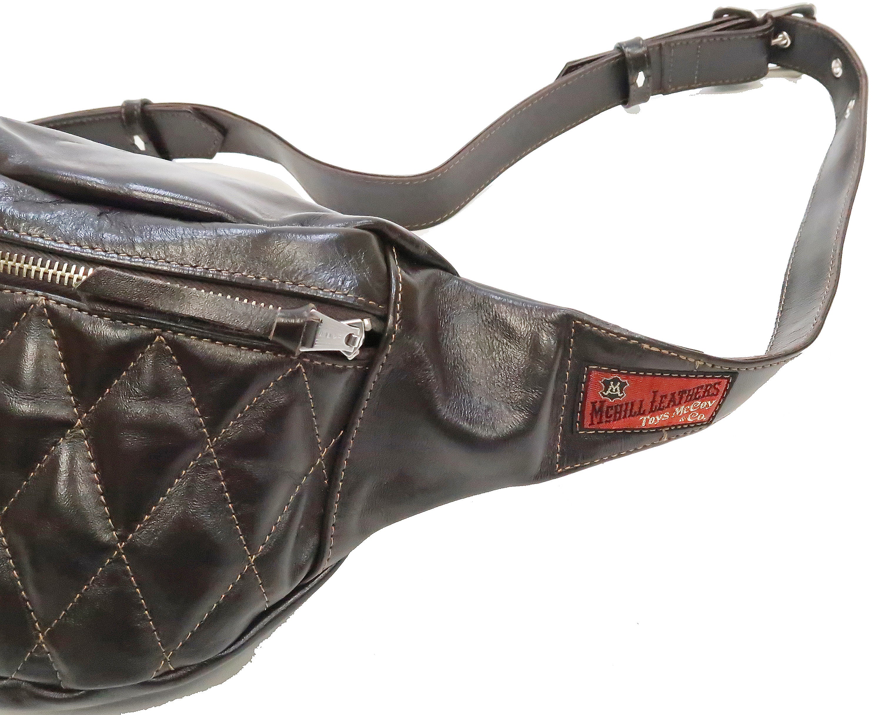 TOYS McCOY Genuine Horsehide Leather Sling Bag for Men - Quilted Waist Pack & Crossbody Bag (TMA2422-050 Brown) - Perfect for Travel, Hiking, and Everyday Use