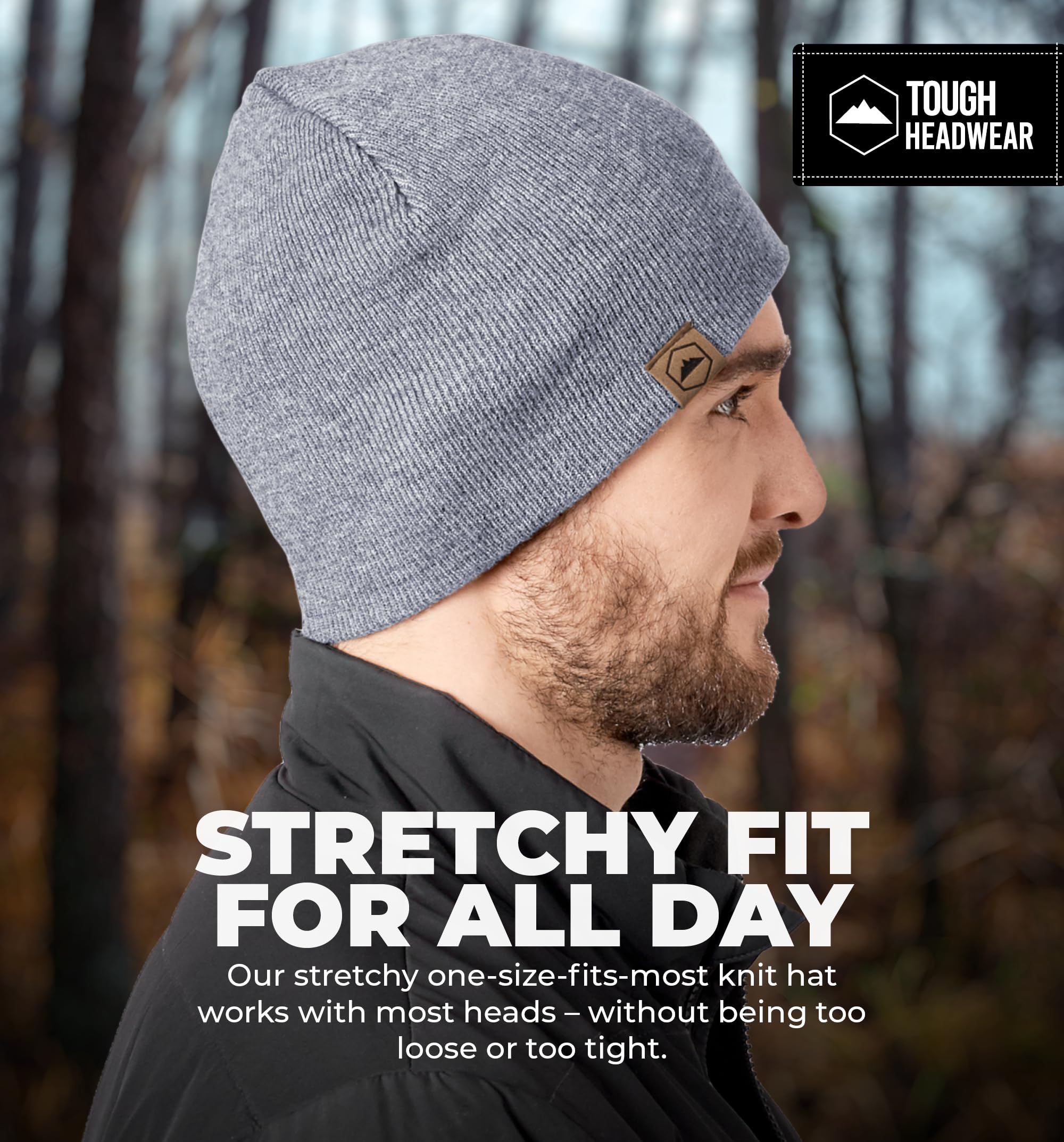 Tough Headwear Daily Knit Beanie - Warm Winter Hats for Men & Women - Cold Weather Knitted Caps for Outdoor Activities, Skiing & Snowboarding