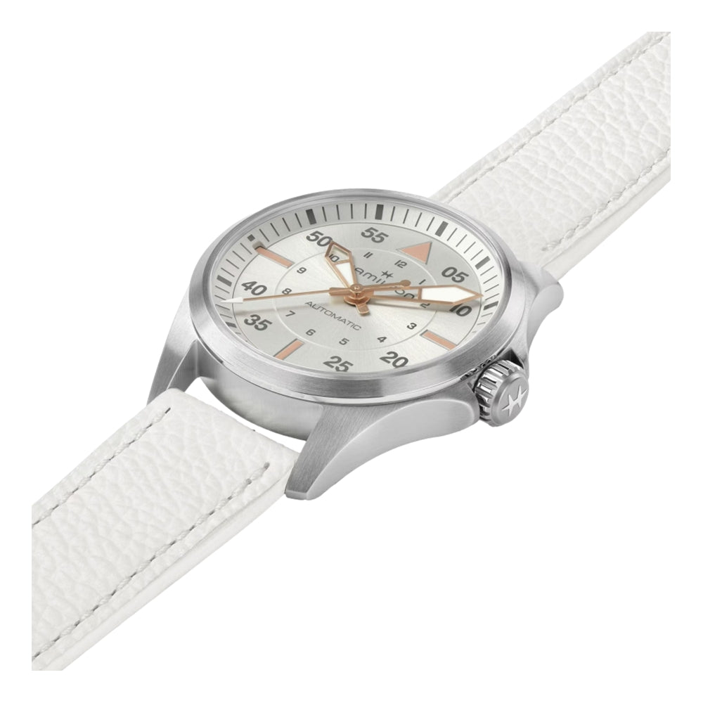 Pilot 36mm White Dial Watch with White Leather Strap - Stylish Unisex Timepiece for Casual Wear & Office Use