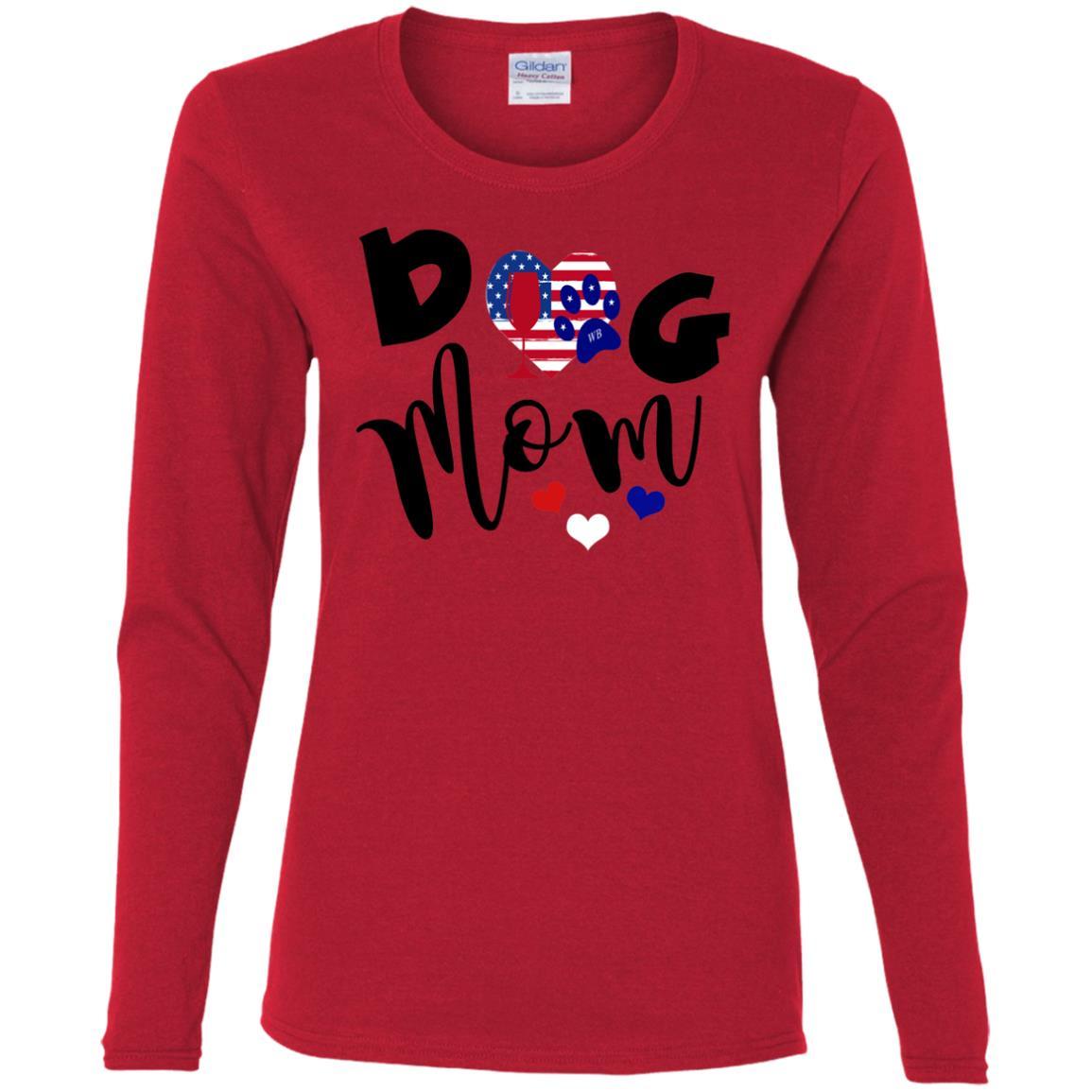 American Dog Mom Cotton Long Sleeve T-Shirt for Women - Comfortable Casual Wear for Dog Lovers | Perfect for Pet Owners, Dog Parks & Everyday Outfits