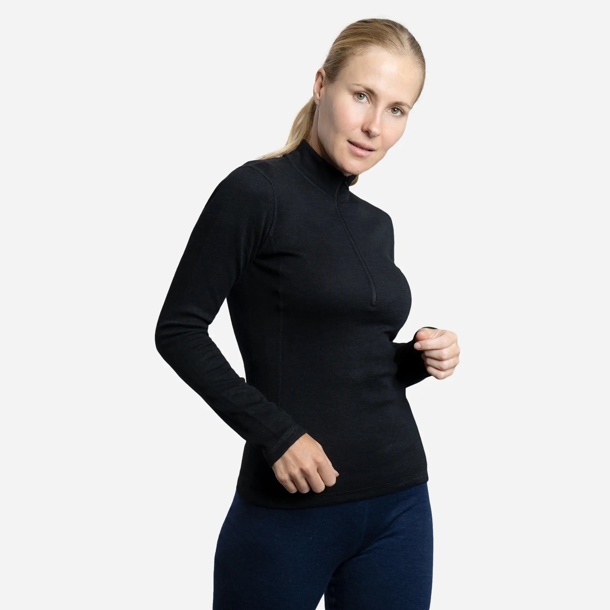 Women's 300 Lightweight Alpaca Wool Base Layer - Half Zip Thermal Top for Hiking, Skiing & Winter Outdoor Activities