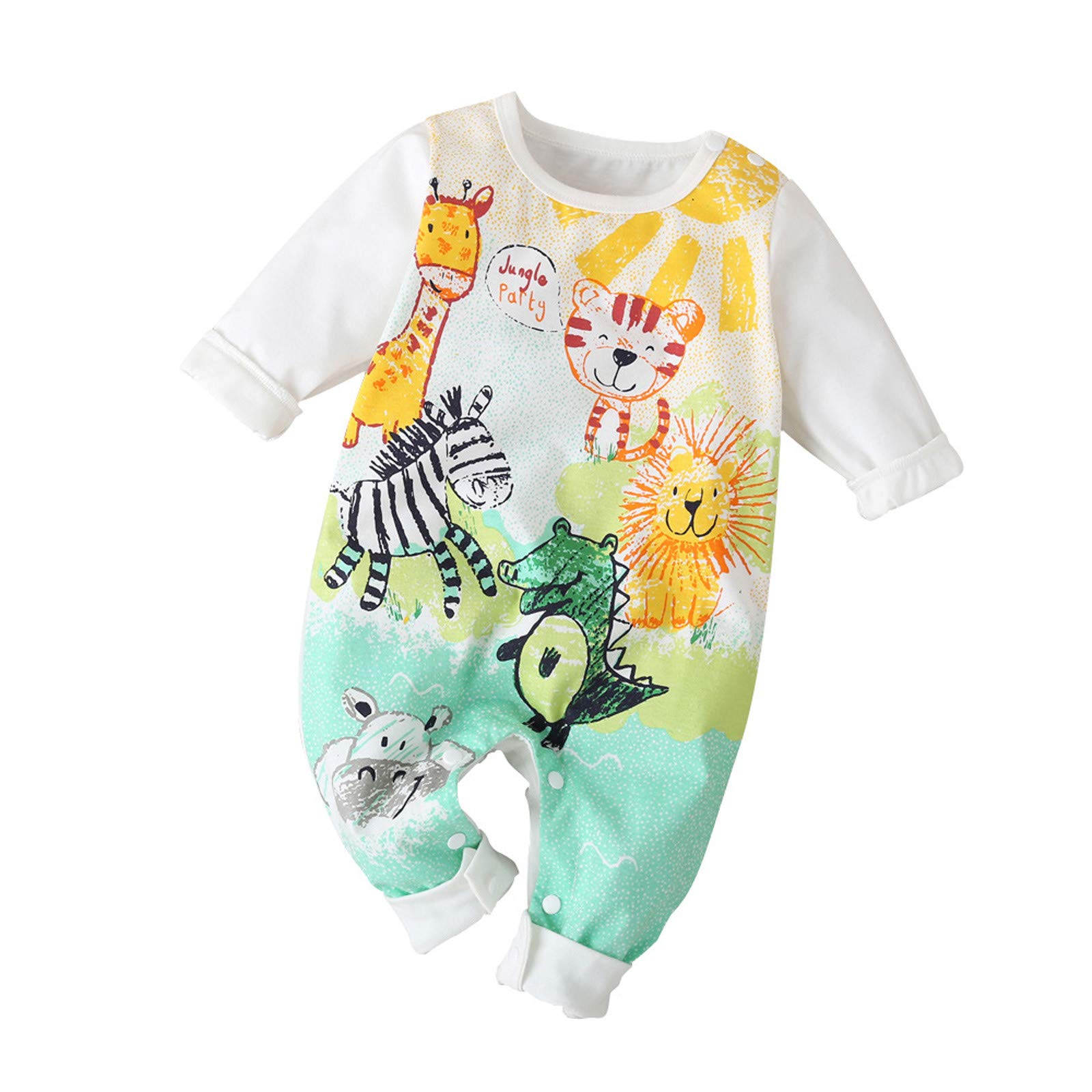 Cute Baby Boy & Girl Beach Romper - Long Sleeve Cartoon Animal Print Outfit for Newborn & Infant | Perfect for Summer Beach Trips, Photo Shoots & Playdates