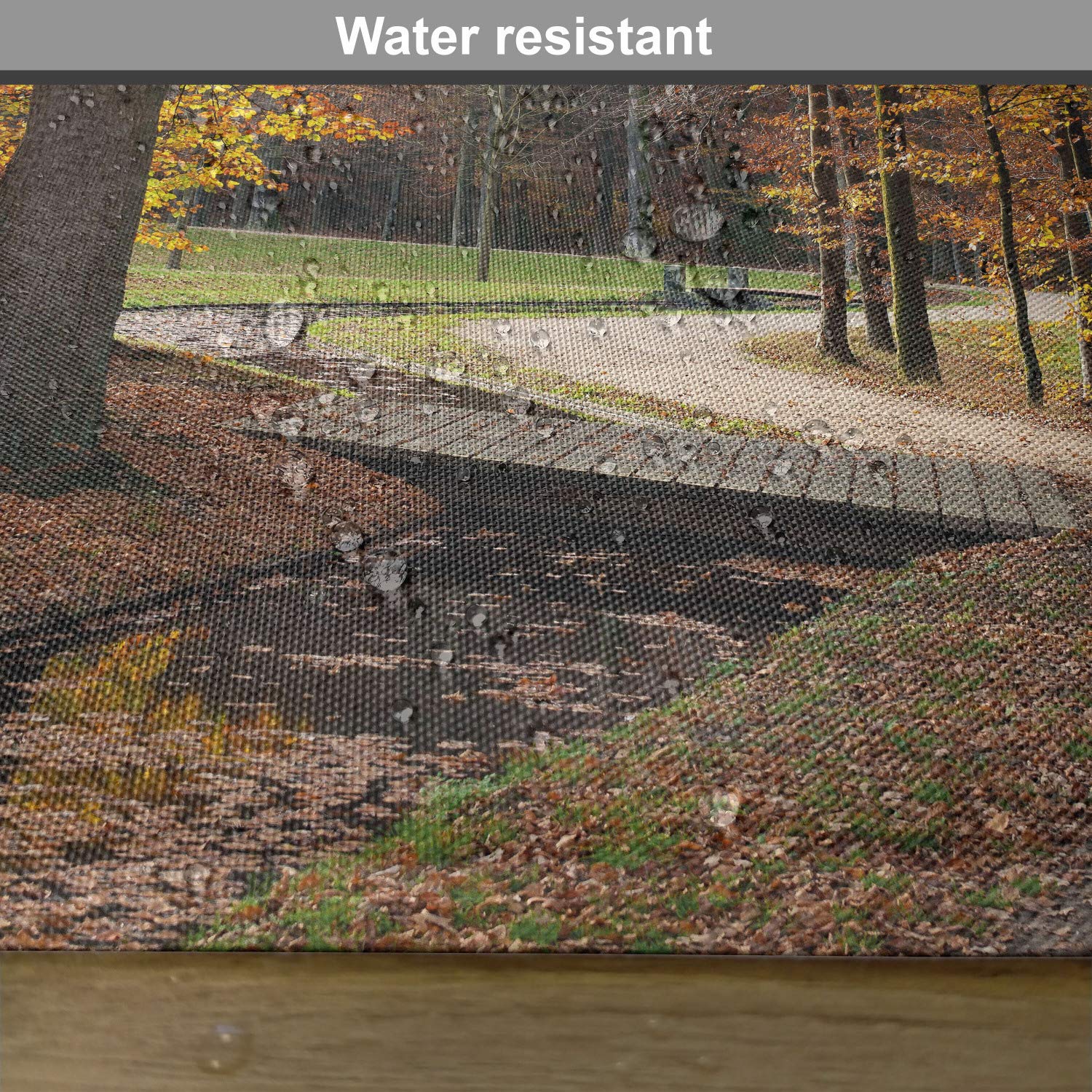 Ambesonne Autumn Placemats Set of 4 - Waterproof Fabric Table Mats with Rainy Forest Path Photographic Design, Washable for Dining Room & Kitchen Decor in Marigold Amber & Seal Brown | Perfect for Fall Dinner Parties, Thanksgiving Table Settings & Cozy Home Decor