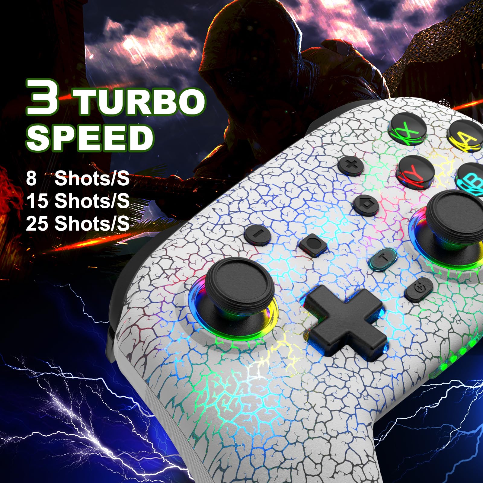 Wireless Switch Pro Controller for Nintendo Switch/Lite/OLED, PS4/PS3, PC, iPhone & Android - RGB Lighting, 6-Axis Gyro, Vibration & Turbo Function - Perfect for Gaming, Streaming & Multiplayer Sessions