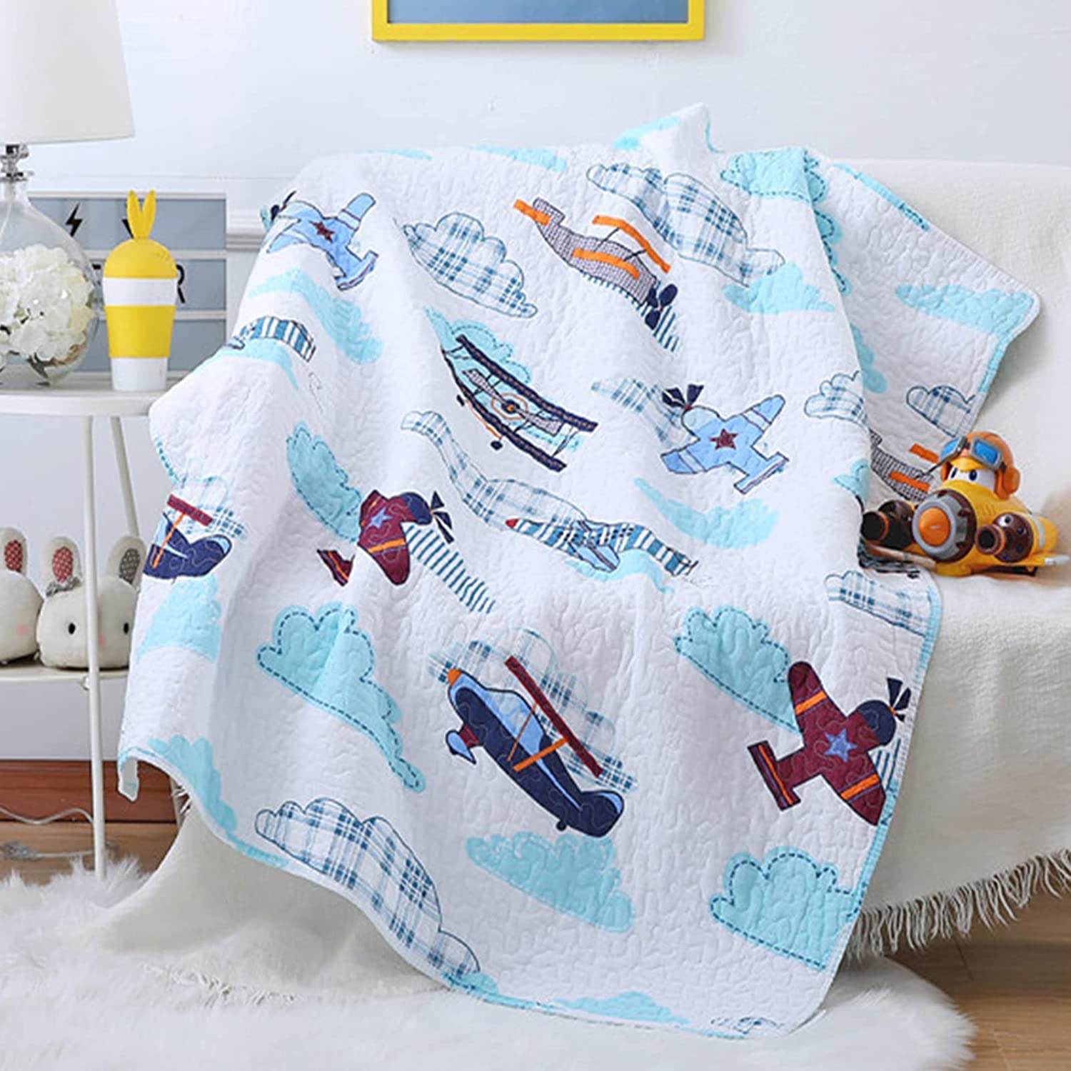 Abreeze Airplane Toddler Blanket for Boys & Girls - Soft Kids Quilt Bedspread, 43