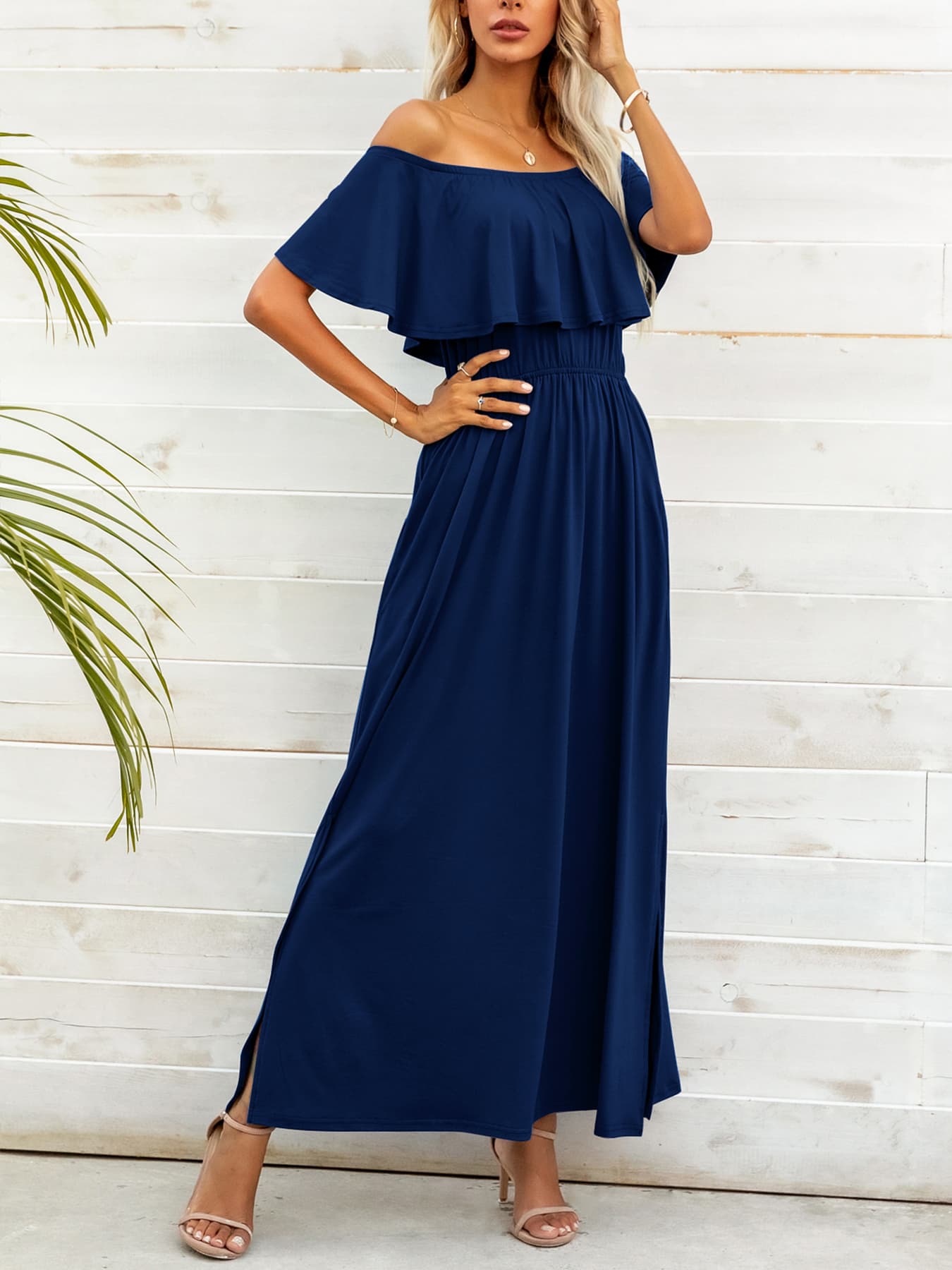 Elegant Off Shoulder Slit Maxi Dress for Women - Summer Beach Vacation, Resort Wear, Evening Party & Special Occasions
