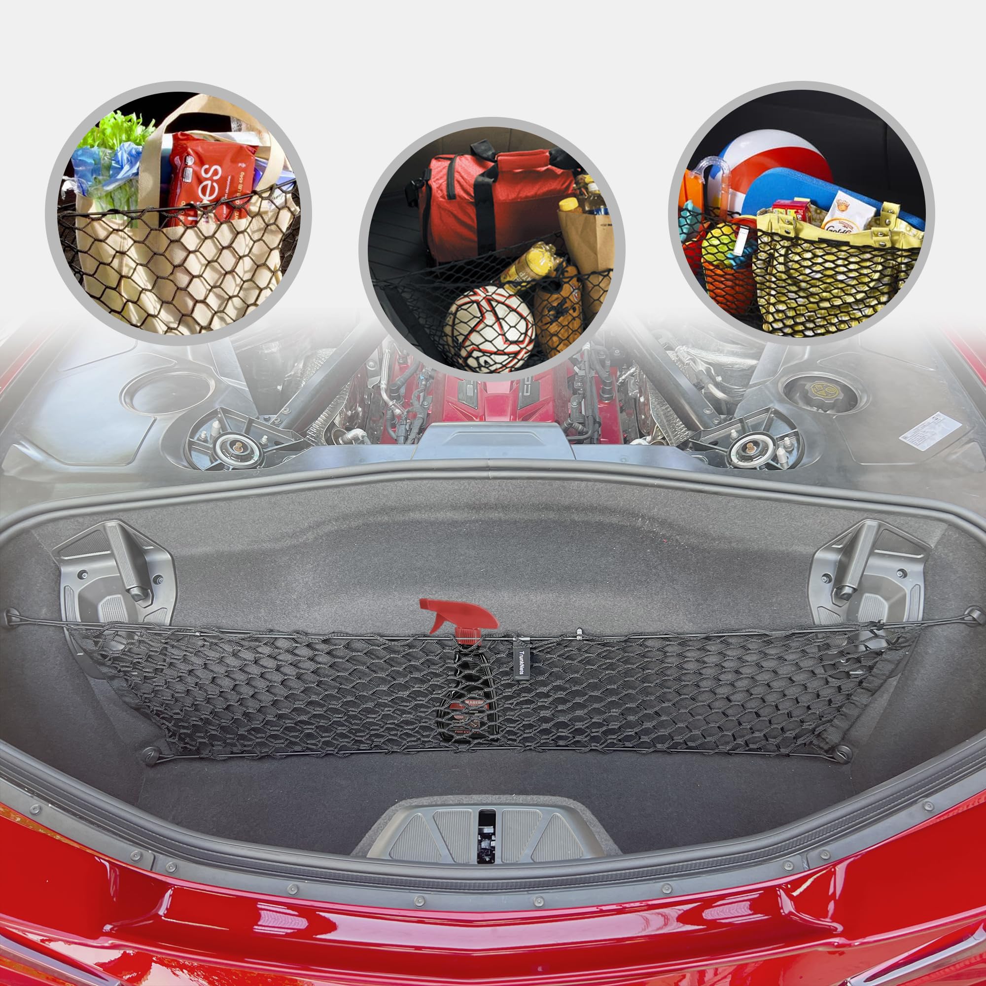 Premium Envelope Style Trunk Mesh Cargo Net for Chevrolet Corvette C8 (2020-2025) | Heavy-Duty Car Storage Organizer | Vehicle Trunk Accessories | Perfect for Road Trips, Groceries & Sports Equipment