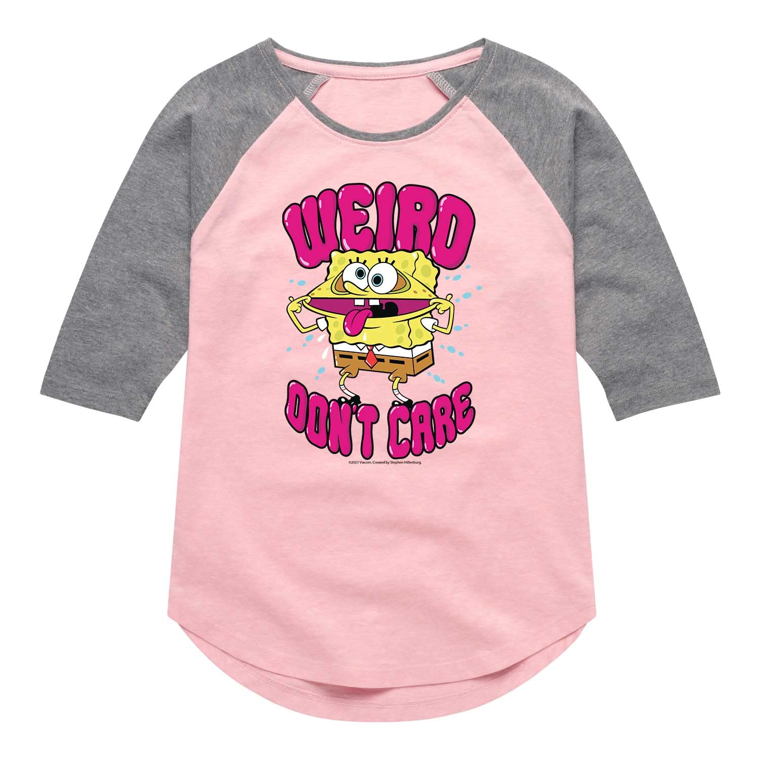 HYBRID APPAREL Spongebob Squarepants Weird Graphic Girls T-Shirt - Raglan Sleeve Tee for Casual Wear & Cartoon Lovers