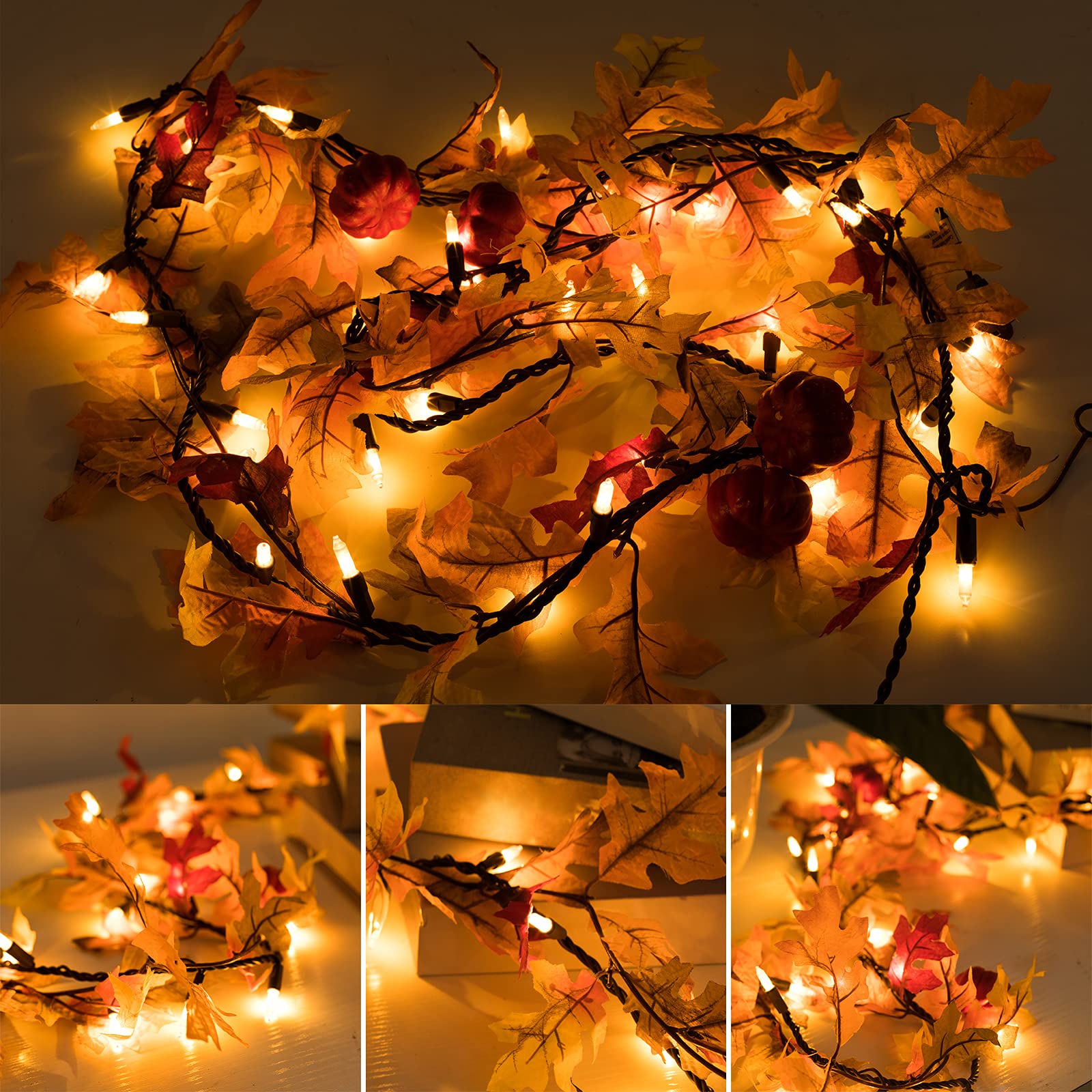 Maple Leaf String Lights - 35 Incandescent Bulbs Connectable Fall Garland for Thanksgiving & Halloween Decor | Indoor/Outdoor Autumn Party, Porch, Mantel & Tree Decorations