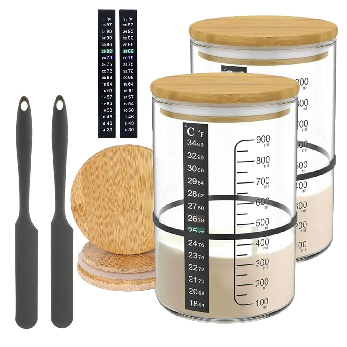Premium Sourdough Bread Starter Kit - 34oz Glass Jar with Lid, 5 Essential Tools for Perfect Homemade Sourdough - Complete Baking Supplies Set (2-Pack) - Ideal for Beginners, Artisan Bread Making & Kitchen Gifts