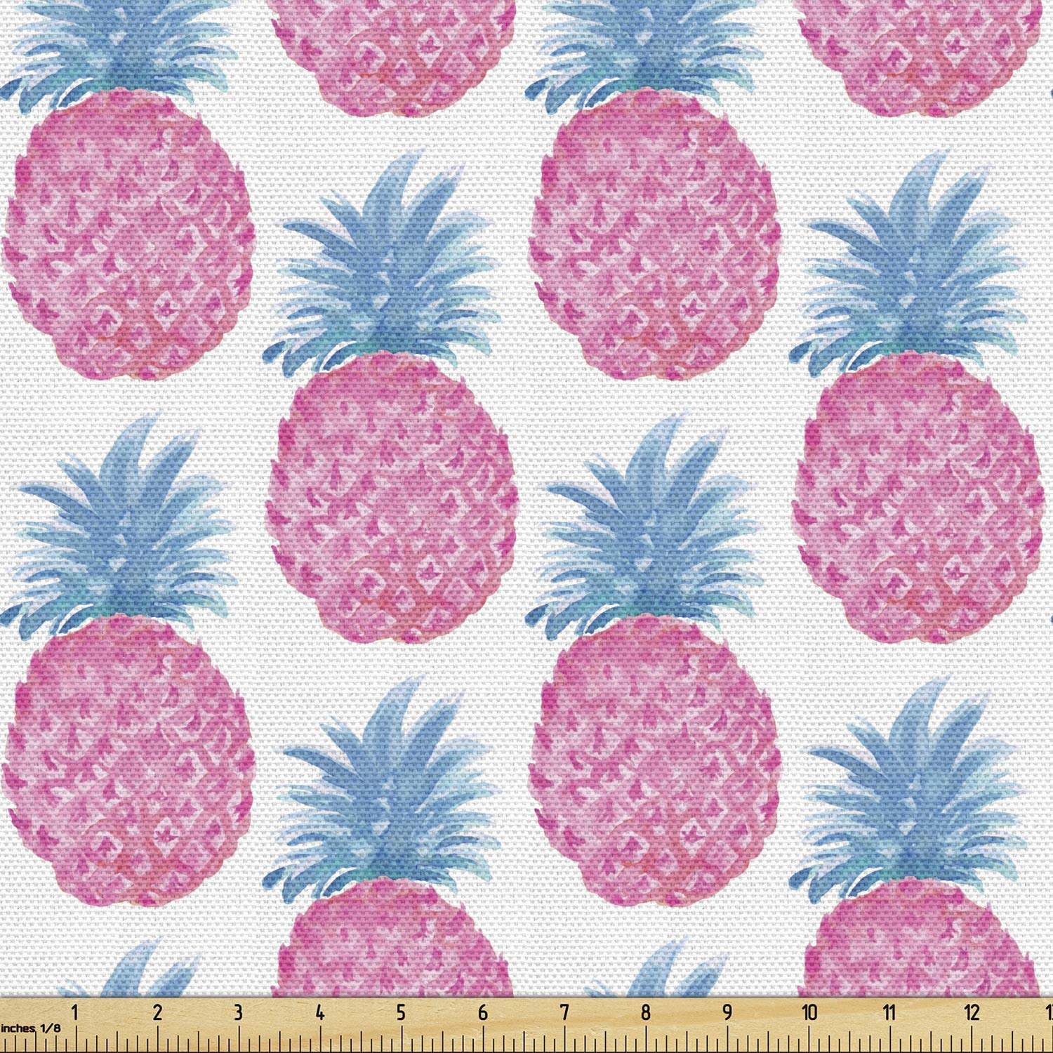 Ambesonne Watercolor Pineapple Fabric by The Yard - Tropical Fruit Print Upholstery & Home Decor Fabric, 10 Yards, White Pink Blue Grey - Perfect for Sofa Covers, Curtains & DIY Craft Projects