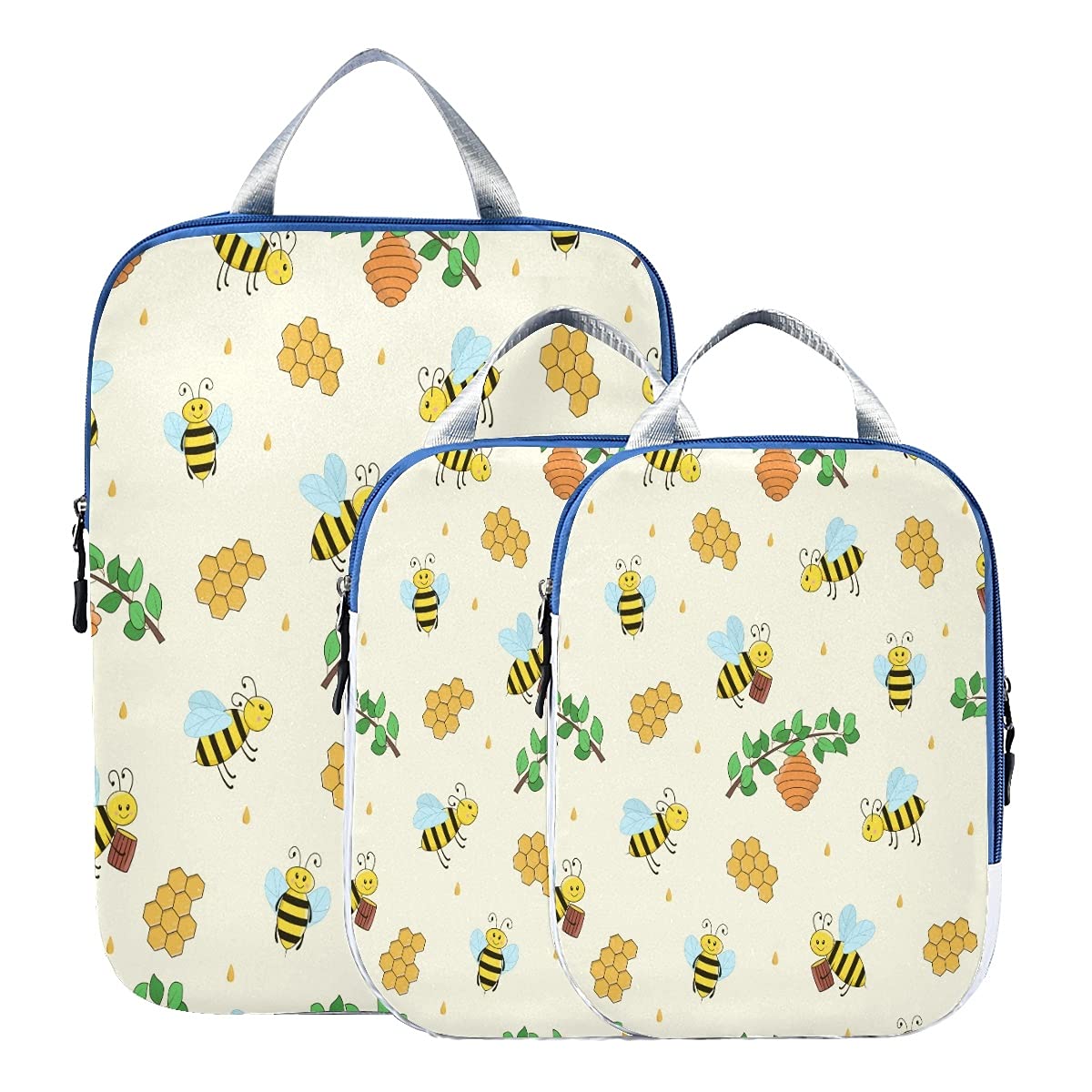 **MNSRUU Cartoon Beehive Packing Cubes Set - 3 PCS Travel Compression Bags for Luggage & Suitcases - Perfect for Organizing Clothes on Trips, Vacations & Business Travel**