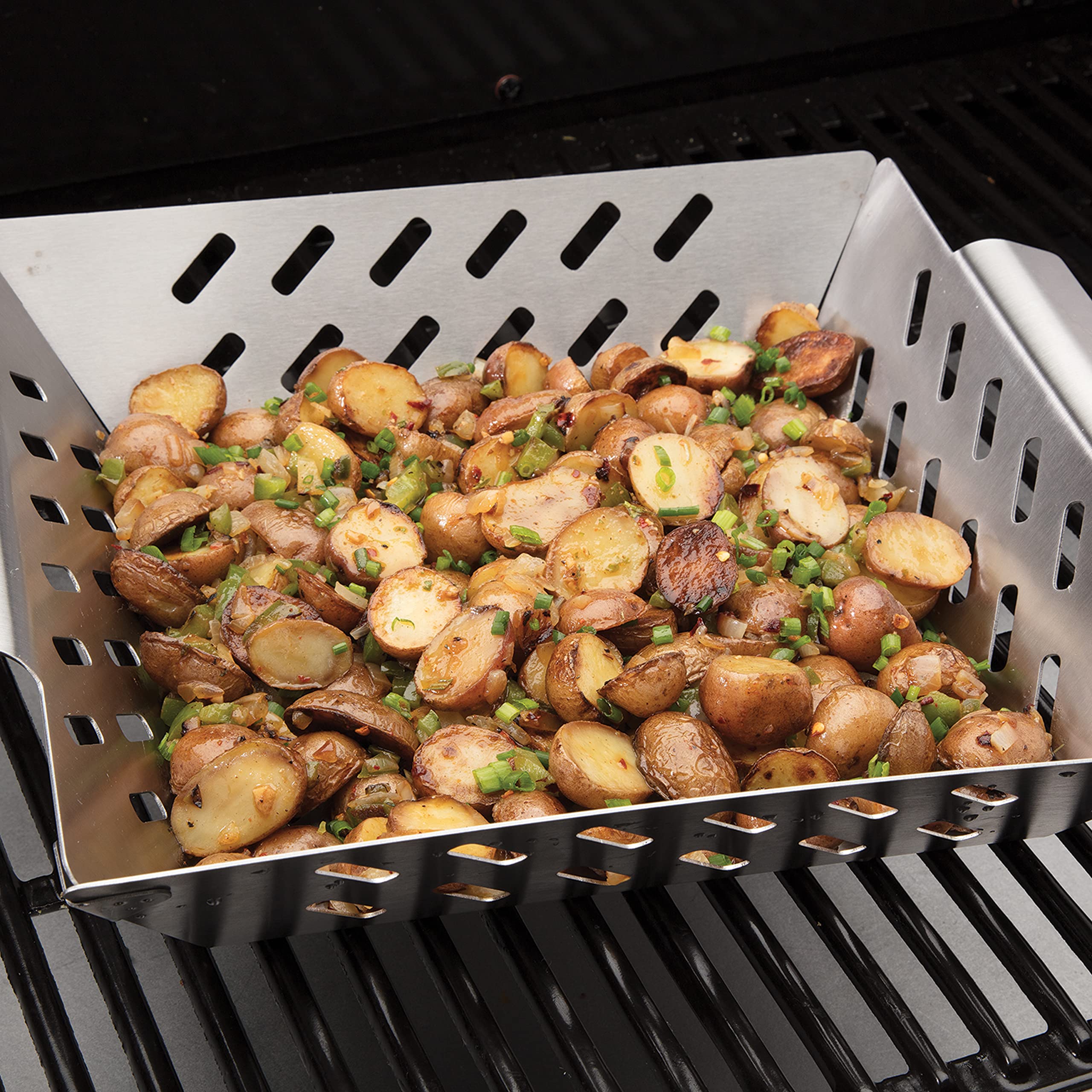Cuisinart CGWM-019 Stainless Steel BBQ Wok with Built-in Handles - Heavy Duty Grilling Basket for Vegetables, Seafood & Meat - Perfect for Outdoor Cooking, Camping & Backyard BBQs