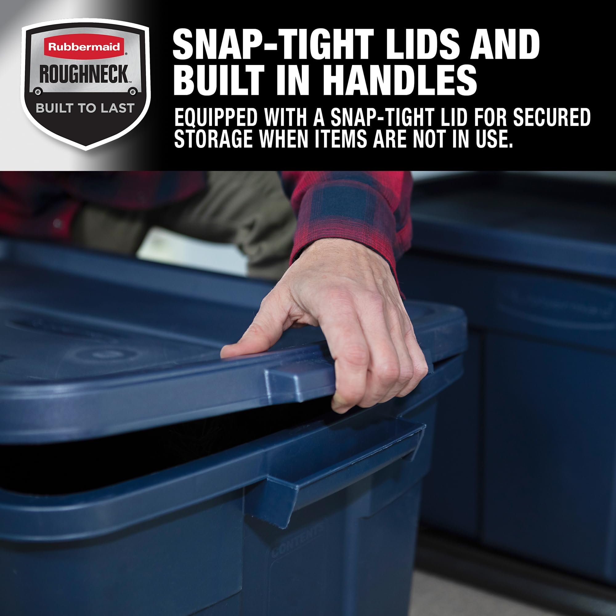 Rubbermaid Roughneck Tote 31 Gallon Storage Bins - 3 Pack Stackable Plastic Containers with Lids & Handles | Heavy-Duty Made in USA | Dark Indigo Metallic | Perfect for Garage Organization, Home Storage & Moving Supplies