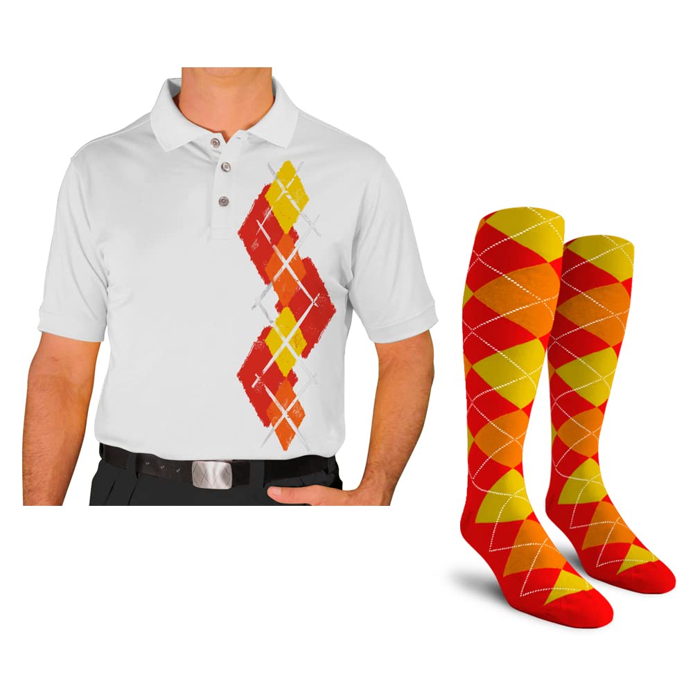 Breathable Dry Fit Short Sleeve Graphic Golf Polo Shirt with Matching Socks for Men - Argyle Paradise Design (Sizes 5A-5Z) | Perfect for Golf Tournaments, Casual Wear & Summer Outdoor Activities