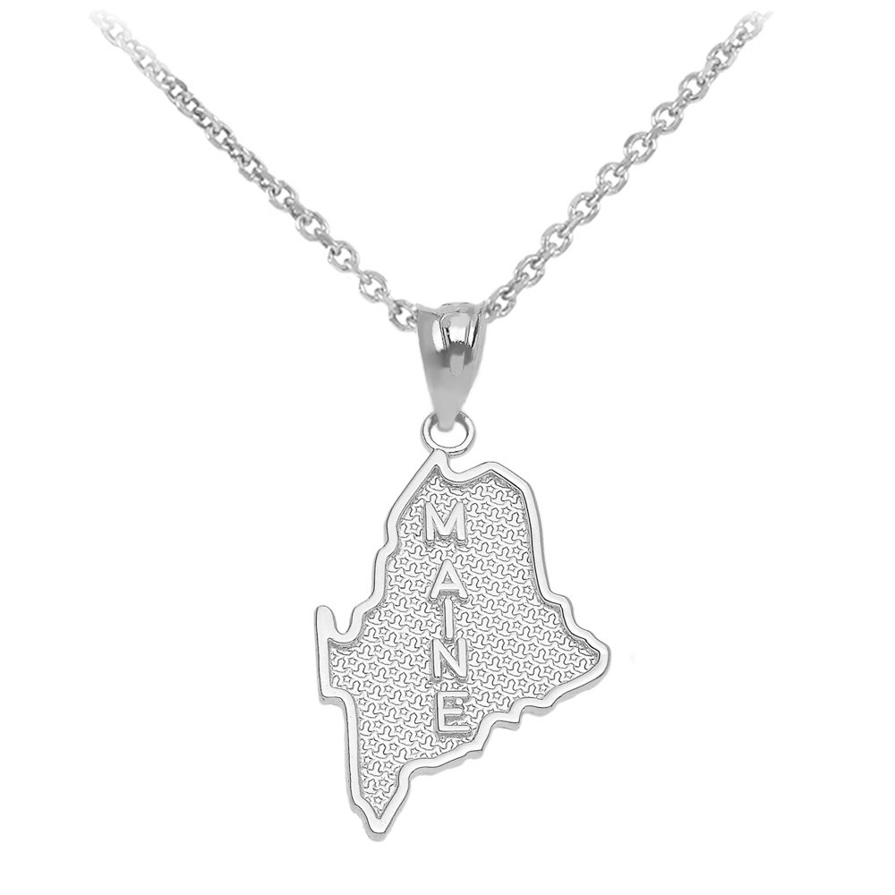 10k White Gold Maine State ME Map Pendant Necklace - Perfect for Travel Lovers & State Pride Gifts