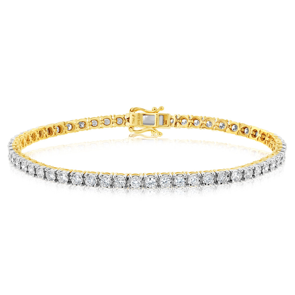 9ct Yellow Gold 2 Carat Lab-Grown Diamond Tennis Bracelet - 18cm Length with 57 Diamonds | Elegant Jewelry for Weddings, Anniversaries & Special Occasions