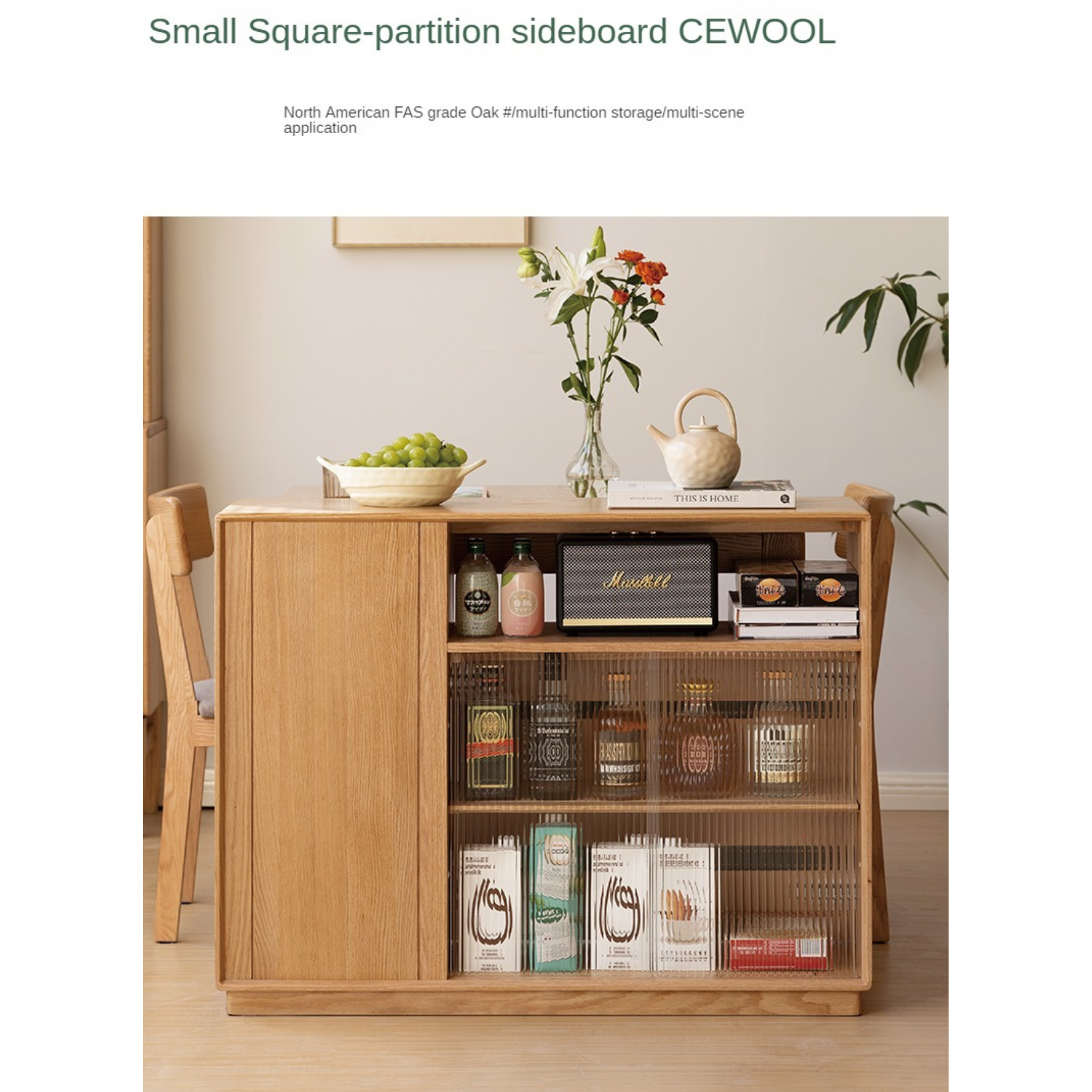 Solid Oak Wood Modern Nordic Sideboard - Mid-Century Buffet Cabinet for Dining Room, Living Room & Entryway Storage