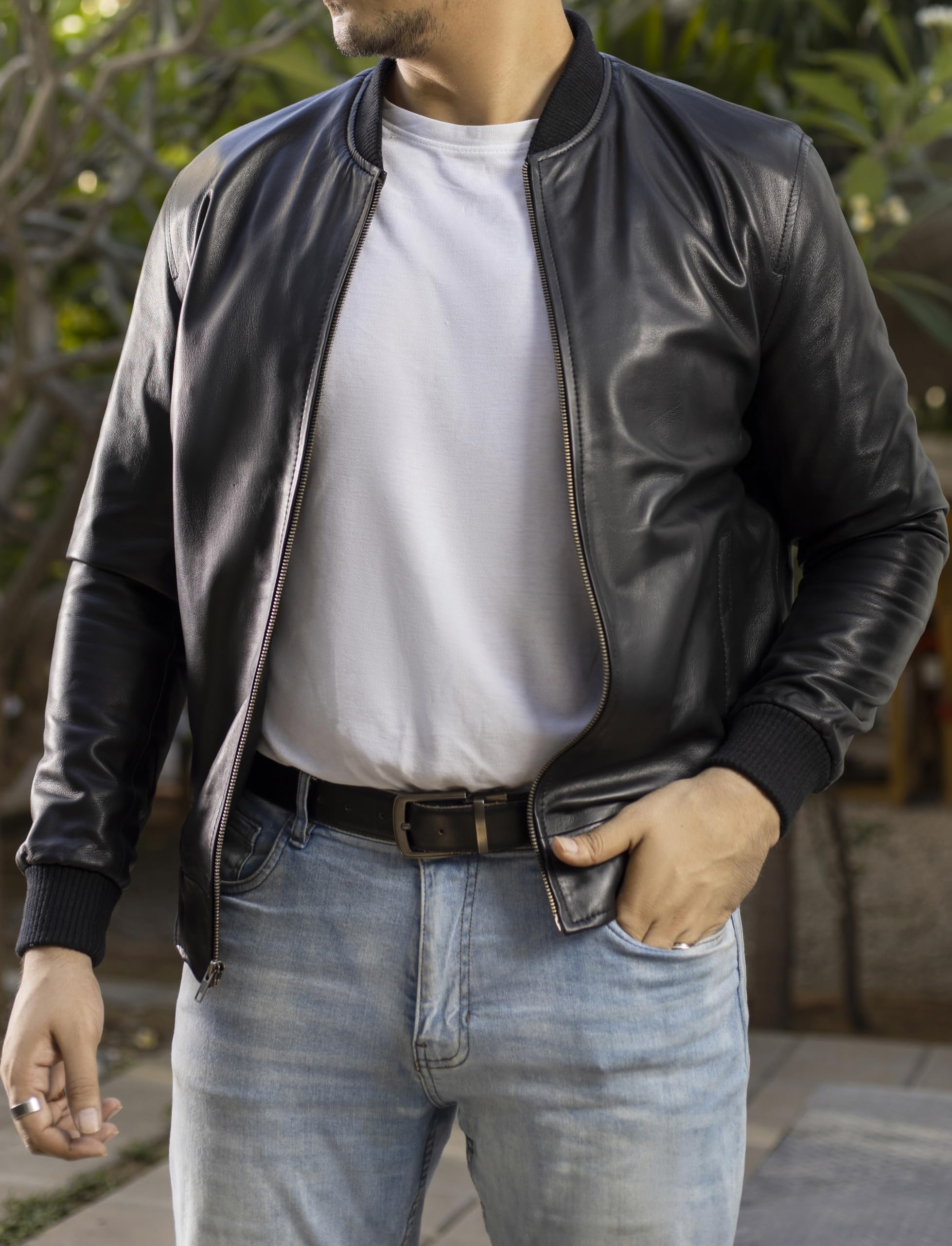 Jild Men's Genuine Lambskin MA-1 Bomber Jacket - Classic Varsity Style Leather Jacket for Casual Wear | Perfect for Everyday Outfits, Date Nights & Street Fashion