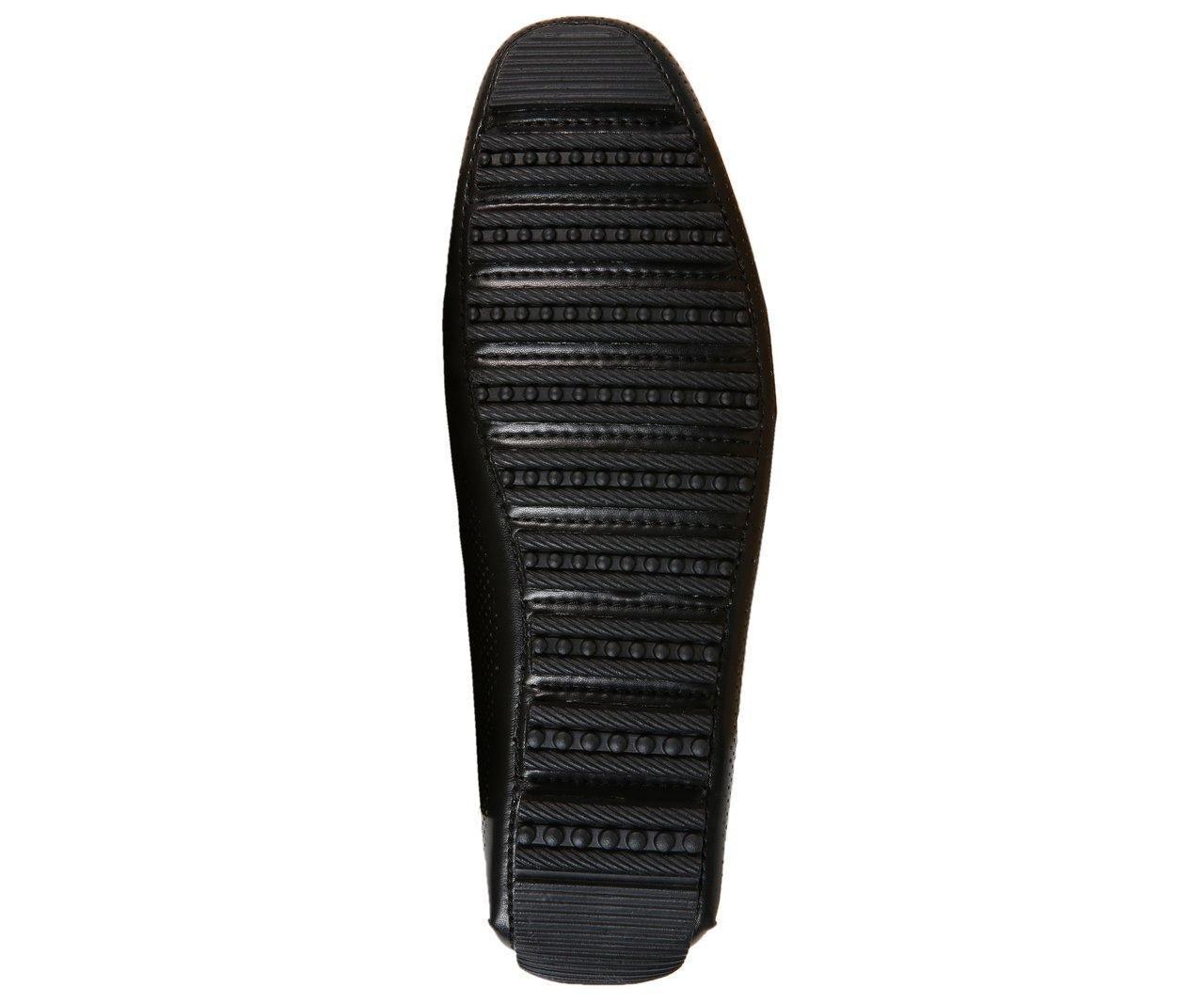 Men's Black Perforated Smooth Leather Driving Moccasin Loafers - Comfortable Slip-On Shoes for Casual Wear & Business Attire