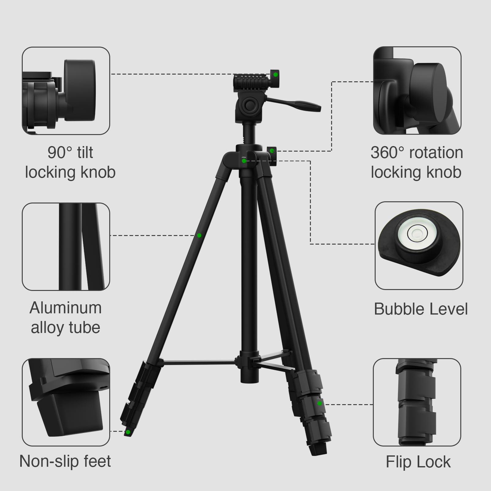 55-inch Lightweight Aluminum Laser Level Tripod Stand with Bubble Level - Quick Release Plate & 1/4