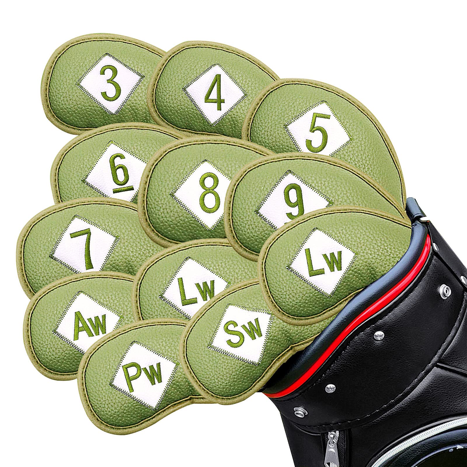 Premium 12-Piece Synthetic Leather Golf Iron Head Covers Set - Universal Fit for Most Iron Clubs - Durable Club Protection with Elegant Design - Perfect Golf Gift for Men & Women (Ideal for Course Play, Travel & Club Storage)
