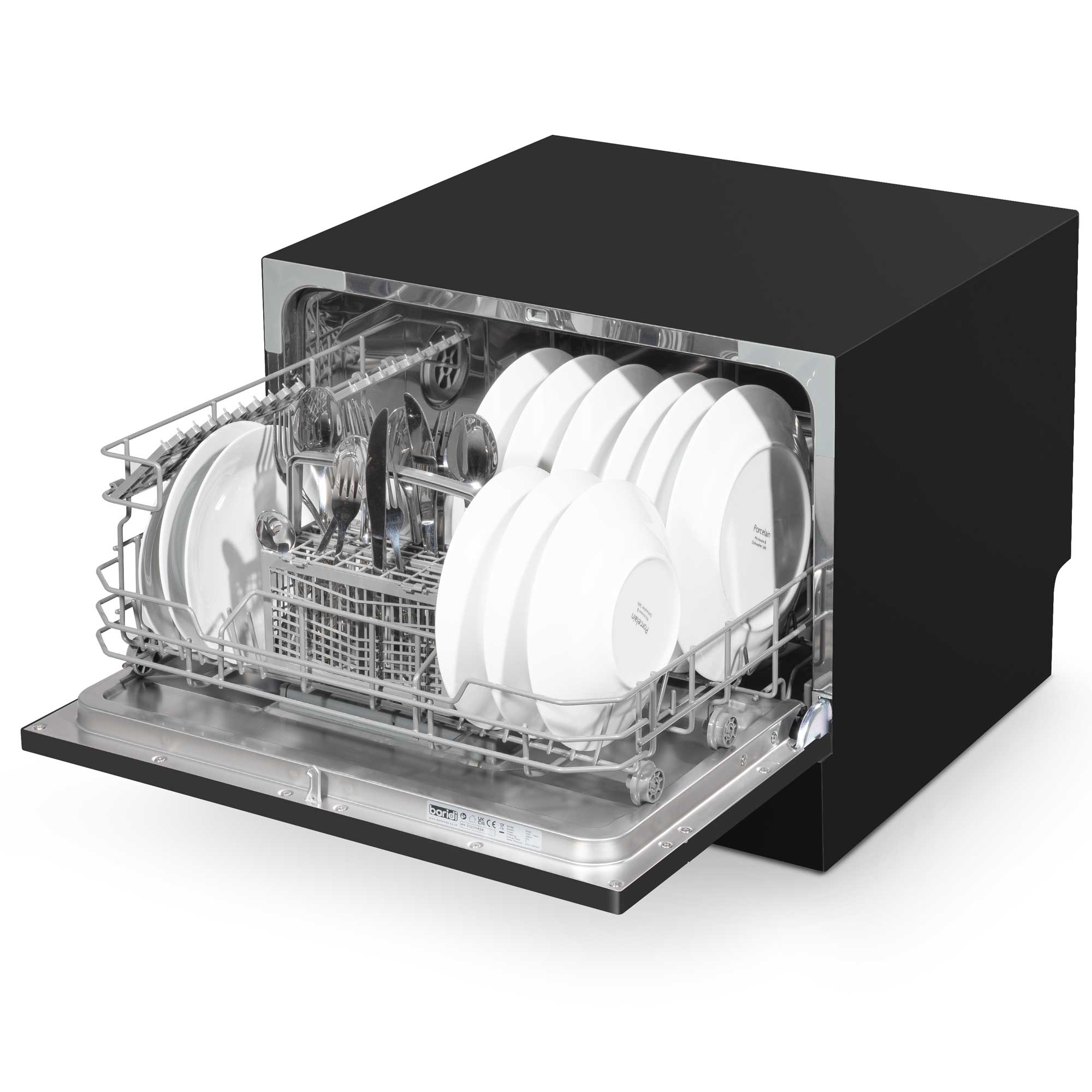 Baridi Compact Tabletop Dishwasher - 6 Place Settings, 6 Wash Programs, Ultra Quiet (42dB), 6.5L Capacity in Sleek Black (Model DH85) | Perfect for Small Apartments, RVs, Dorms & Office Break Rooms