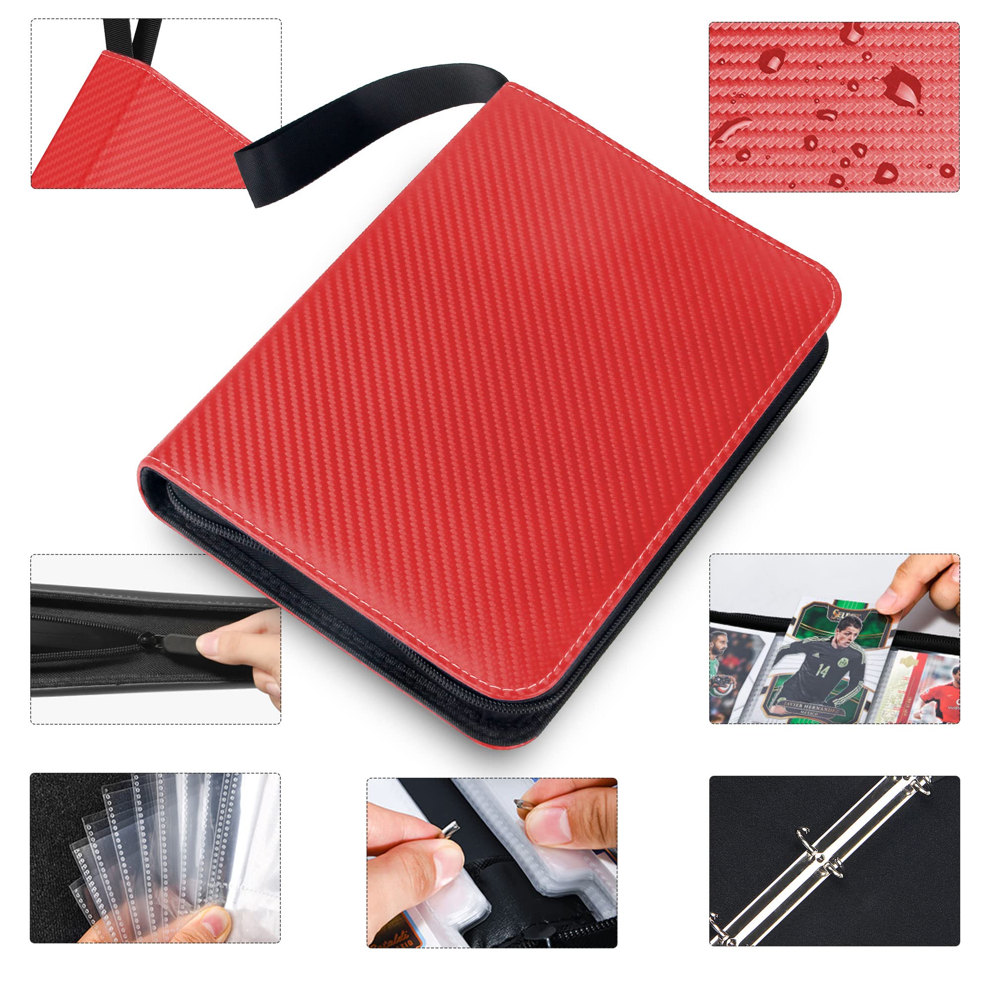 400-Pocket TONESPAC Trading Card Binder Organizer - Premium Card Holder for Baseball, Sports & Coupon Cards | Durable Storage with Secure Sleeves (Stripe Red) | Perfect for Collectors, Tournaments & Home Organization