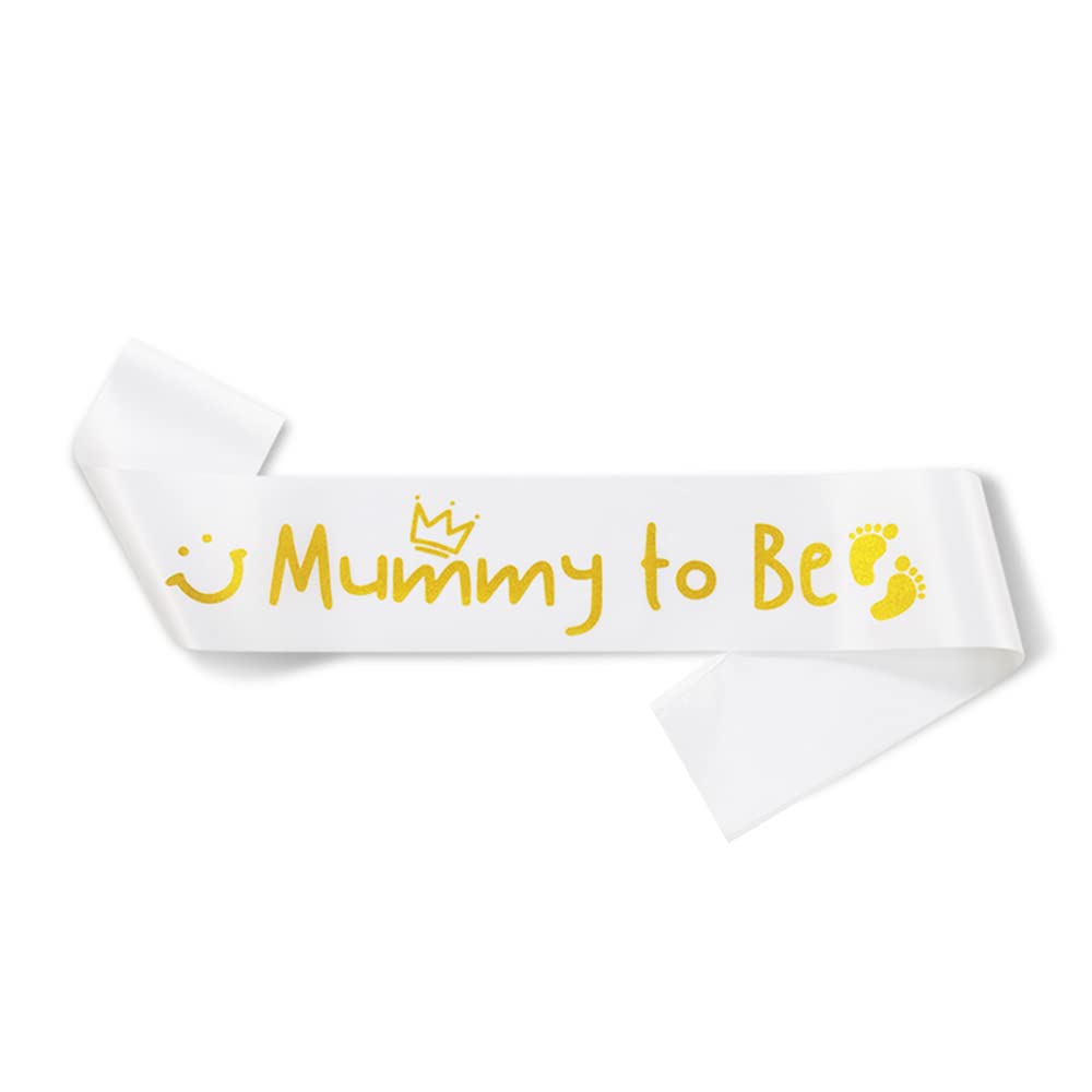 White Mummy to Be Sash with Gold Letters - Elegant Baby Shower Gender Reveal Party Decorations & Favors for Expecting Moms | Perfect for Maternity Photoshoots, Pregnancy Announcements & Baby Celebration Events