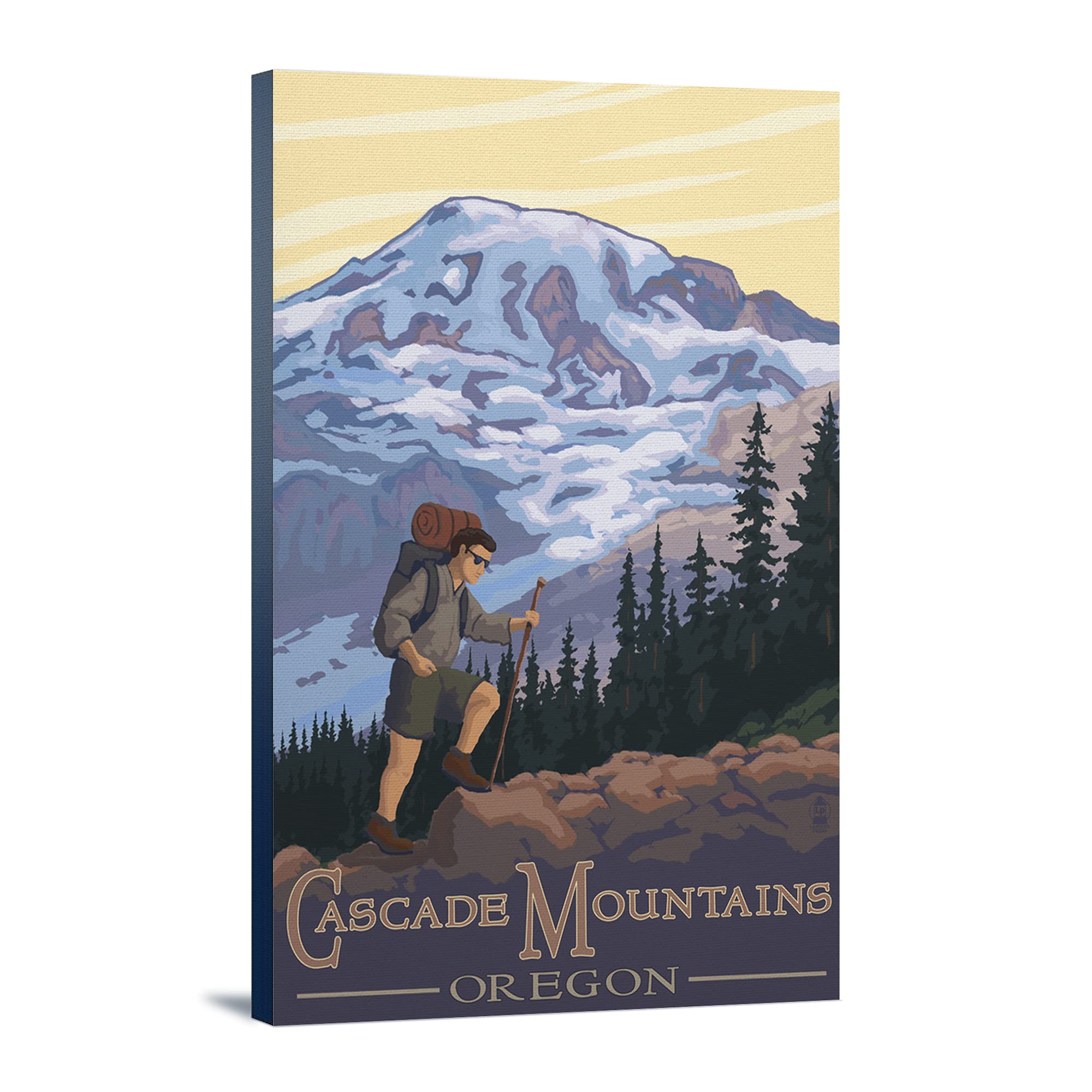 Oregon Cascade Mountains Hiking Scene Wall Art - 16x24 Wrapped Canvas Print for Home & Office Decor | Perfect for Living Room, Bedroom or Cabin