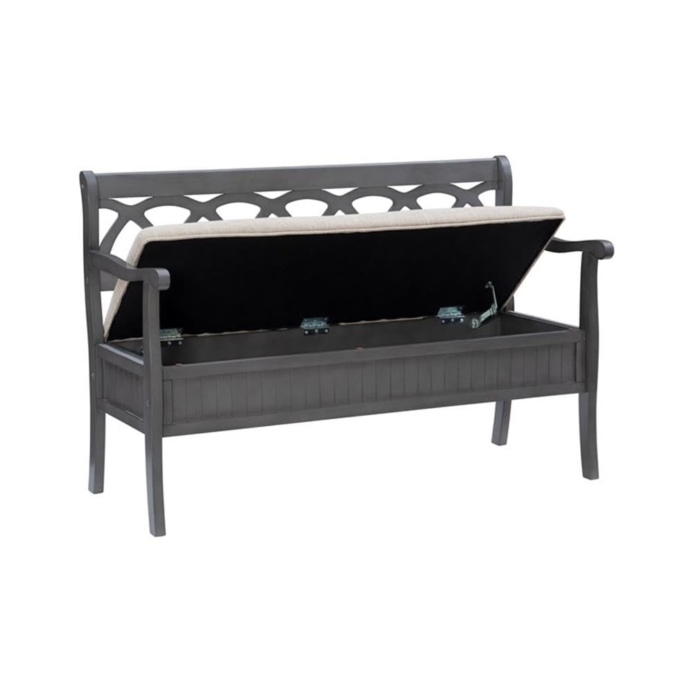 Pemberly Row Transitional Gray Wood Storage Bench - Stylish Entryway & Living Room Seating with Storage