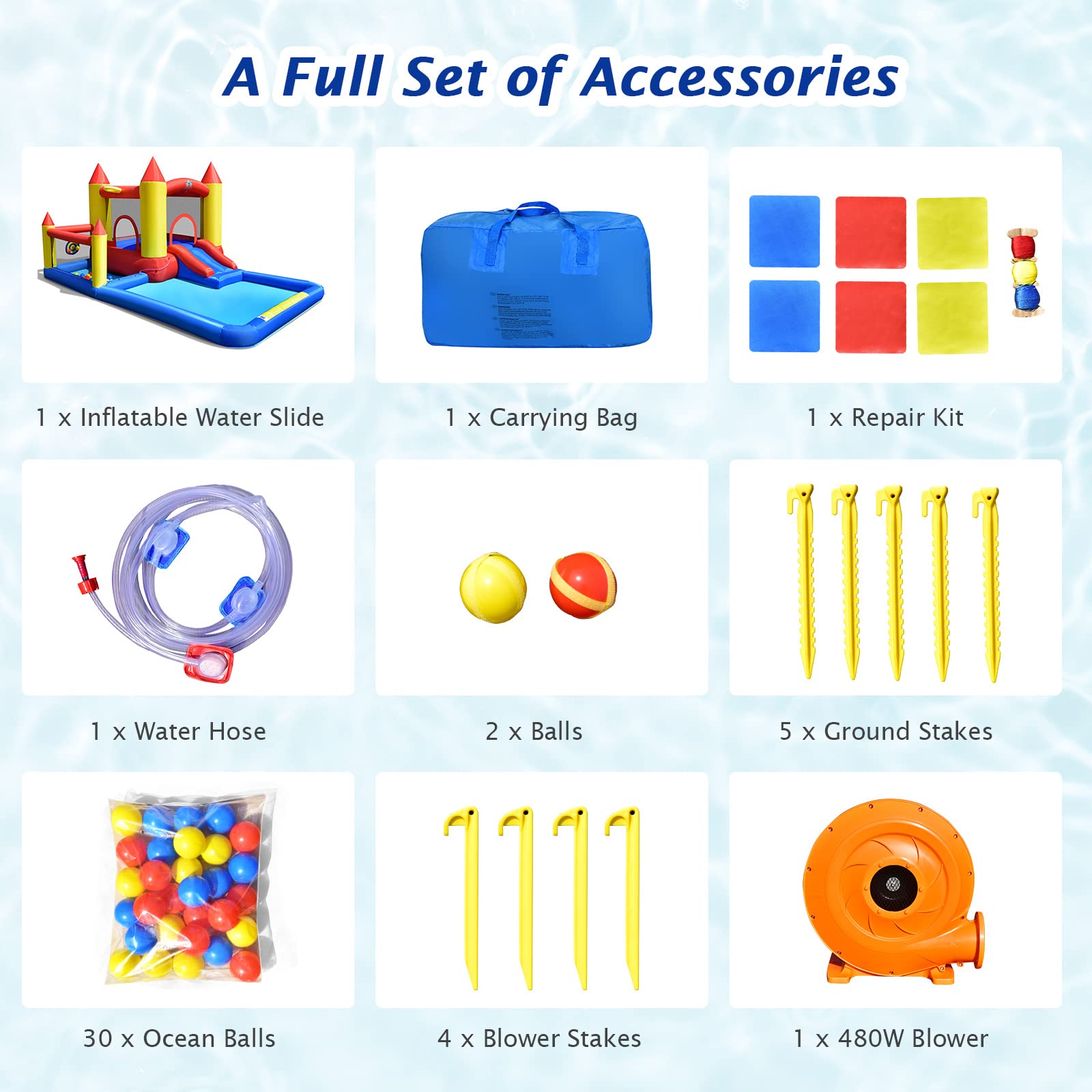 BOUNTECH Inflatable Water Bounce House with 480W Blower - Giant Waterslide Park for Kids & Adults, Splash Pool, Wet & Dry Outdoor Play - Perfect for Backyard Parties, Summer Fun, and Birthday Gifts