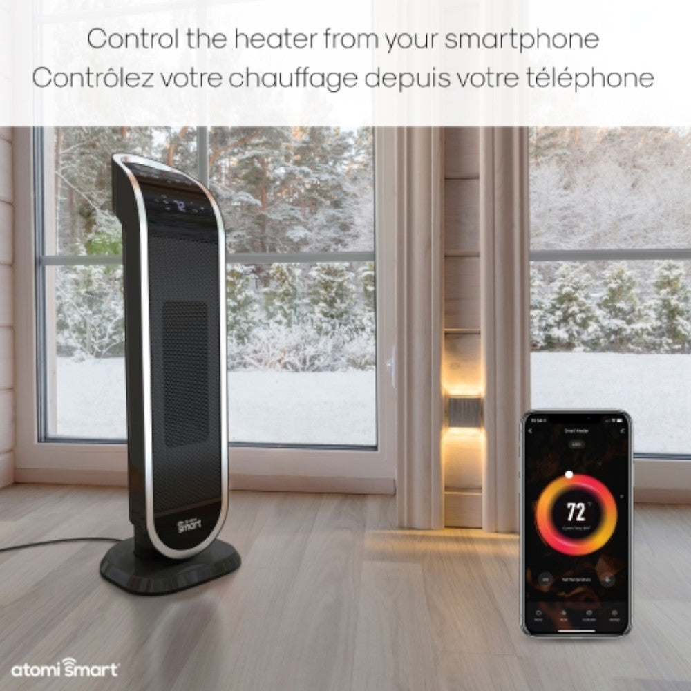 ATOMI AT1513 Smart WiFi Ceramic Tower Heater with Remote Control - 1500W Fast Heating, Energy Efficient, Quiet Operation for Home & Office - Blemished Package - Perfect for Bedroom, Living Room & Workspace