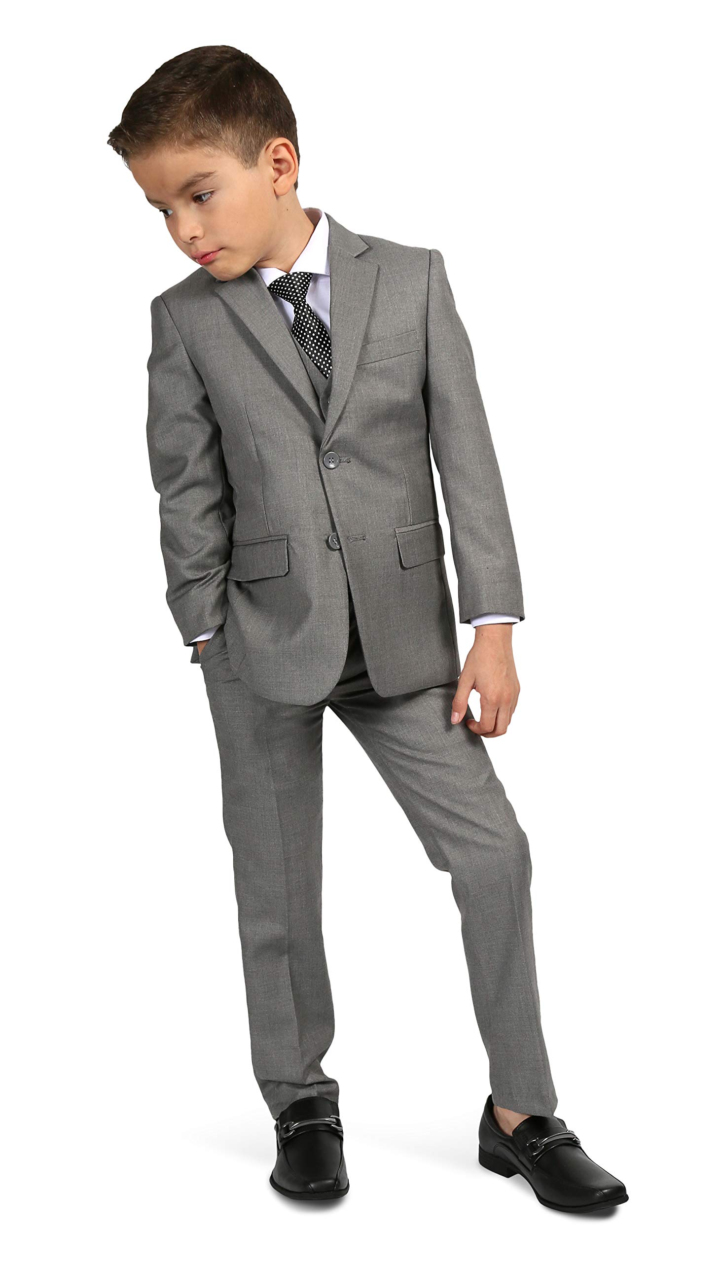 Ferrecci Boys 5-Piece Suit Set with Notch Lapel Blazer, Dress Pants, Vest, White Shirt & Tie | Formal Wear for Weddings, School Photos & Special Occasions
