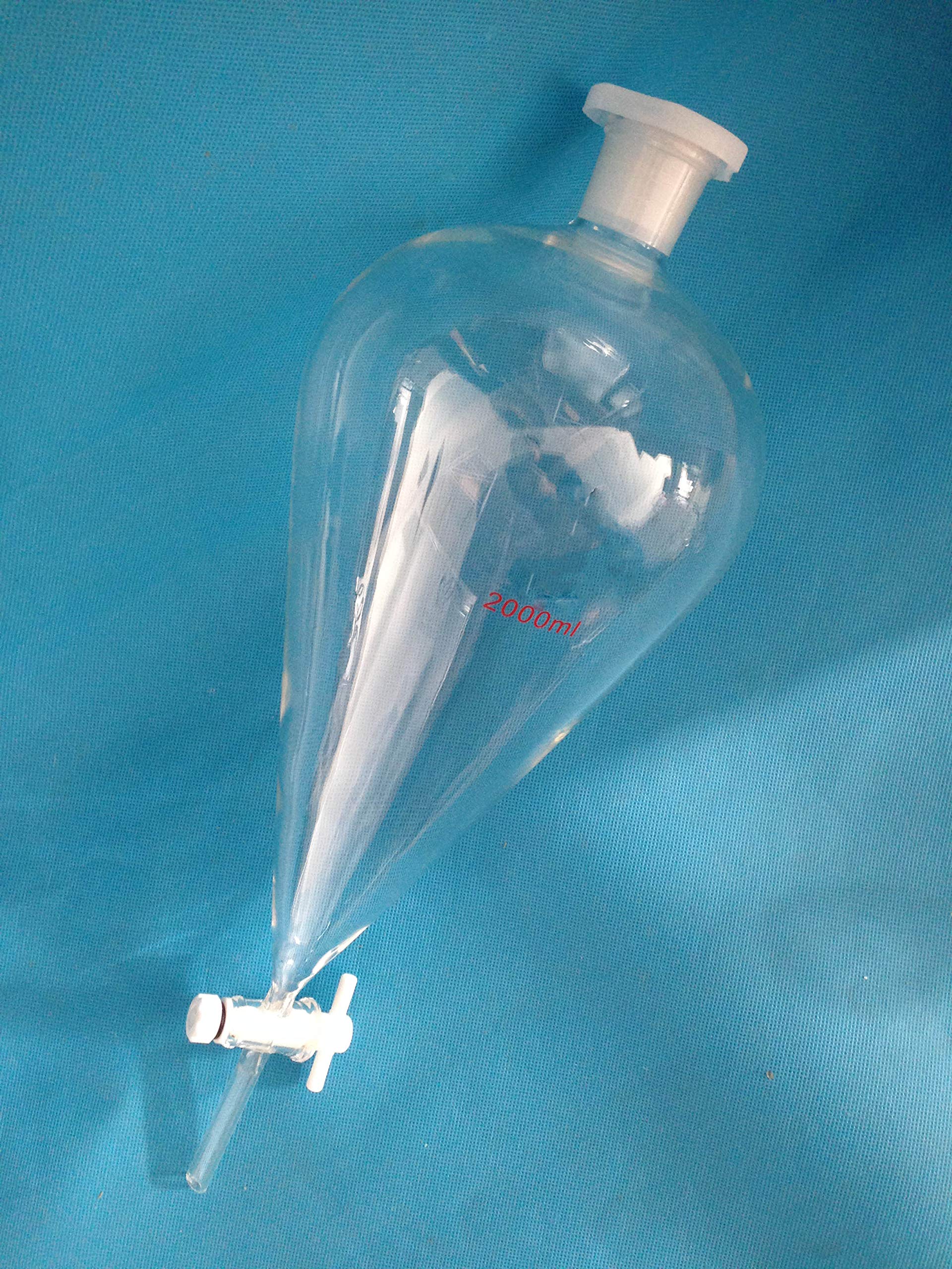2000ml Glass Conical Separatory Funnel with PTFE Stopcock - Lab Equipment for Liquid Extraction, Essential Chemistry Tool for Organic Solvent Separation in Laboratories