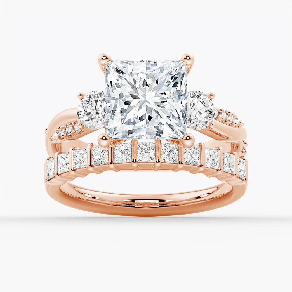Twisted Band Princess Cut Three Stone Moissanite Engagement Ring for Women - Sparkling Wedding Proposal Jewelry Gift for Her - Perfect for Anniversaries, Valentine's Day & Special Occasions