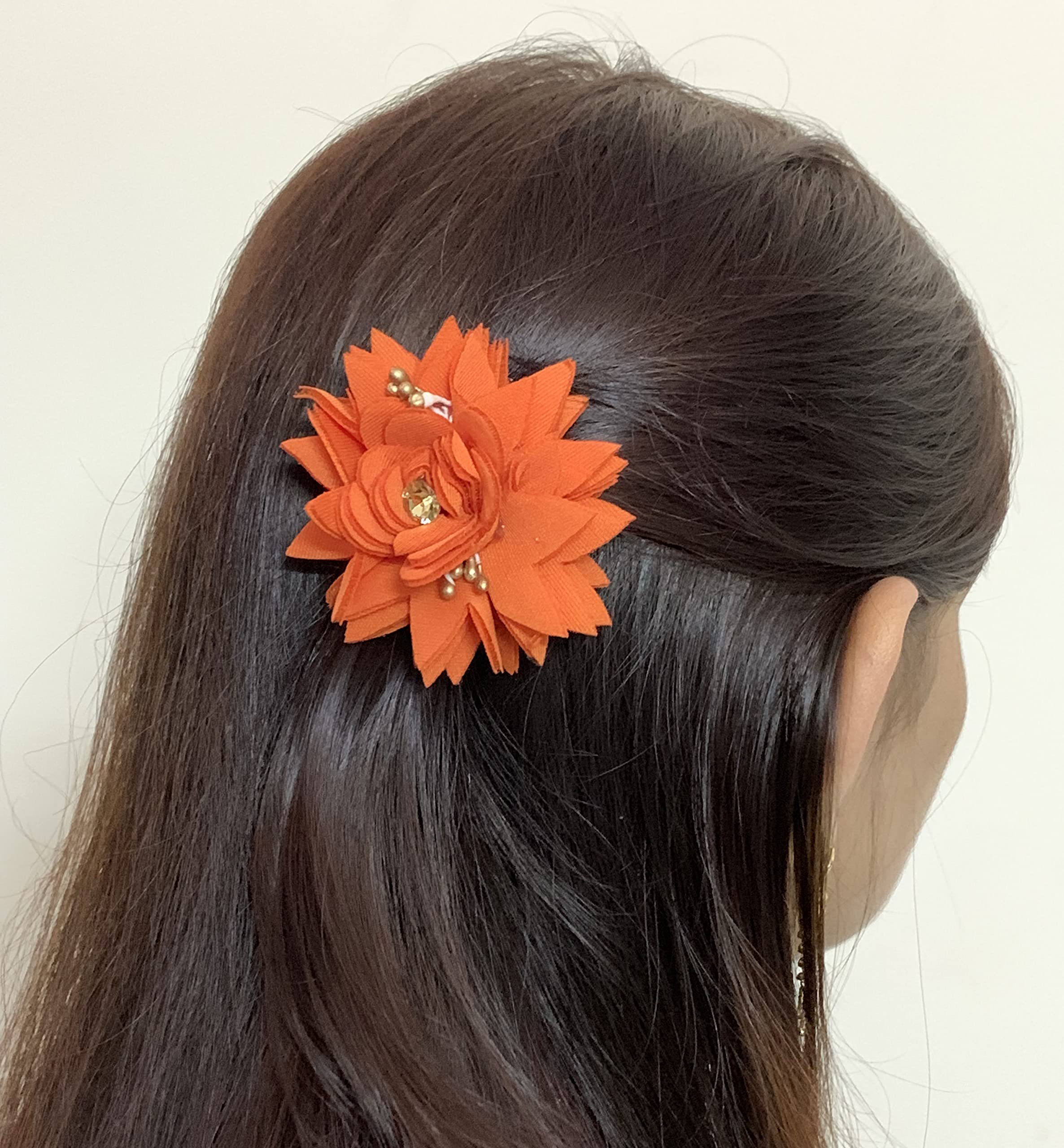 Arooman™ Bridal Orange Juda Pins for Women - Red Flower Hair Pins with Crystal Rhinestones - Wedding Hair Accessories Set of 2 pcs - Perfect for Bridal, Prom, and Special Occasions