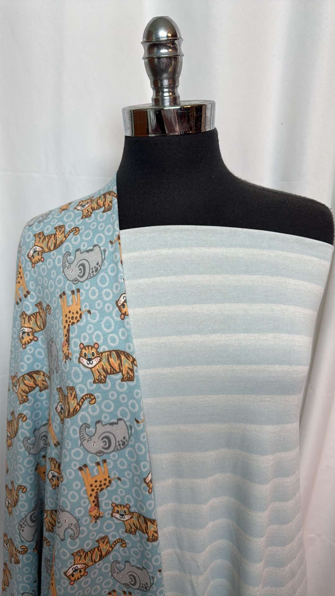 2 Yards Cute Animals Print Fabric & 2 Yards Stripe Ribbon Set - A27376 | Perfect for DIY Crafts, Scrapbooking, and Gift Wrapping