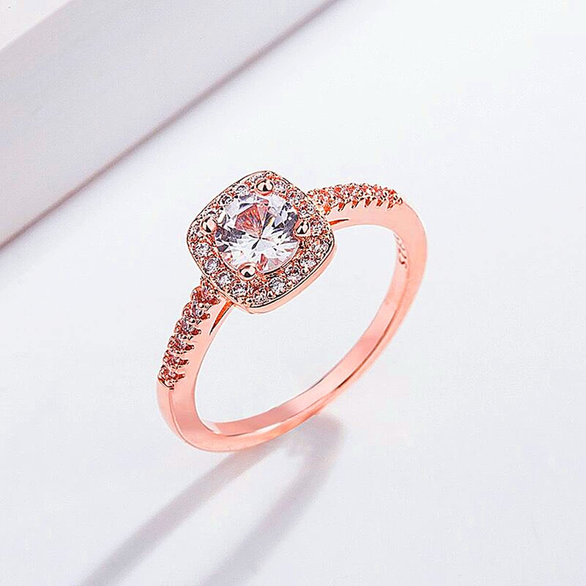 18K Rose Gold or White Gold Plated Crystal Halo Engagement Ring for Women - Elegant Pave Band Wedding Ring, Size 7 | Perfect for Proposals, Anniversaries & Special Occasions