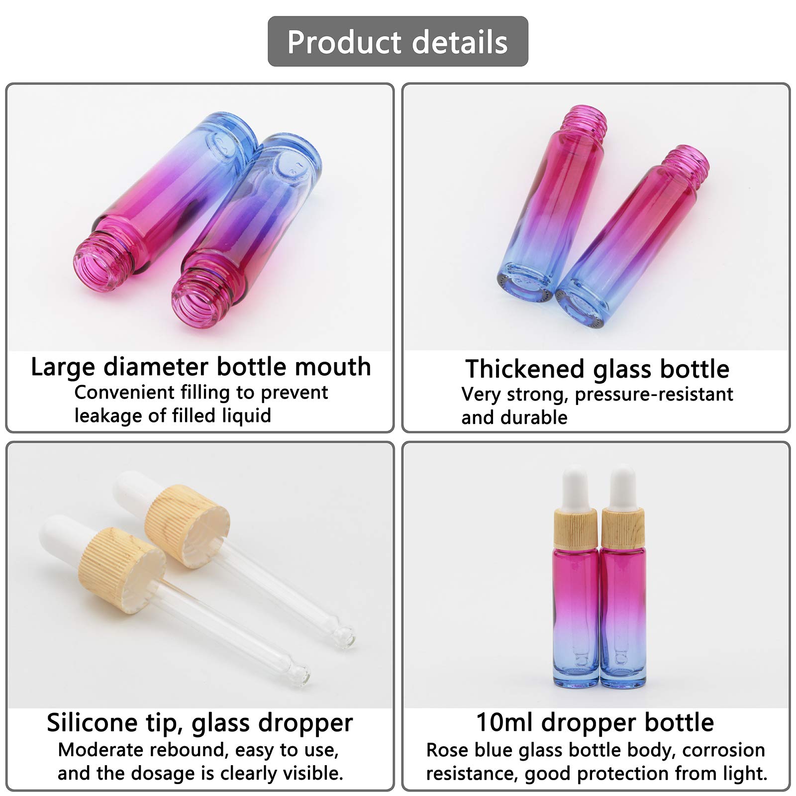 Kesell 10ml Glass Dropper Bottles 10-Pack - Rose Blue Gradient Essential Oil Bottles with Eye Droppers | Travel-Sized Empty Containers for Perfume Oils, DIY Blends & Aromatherapy | Perfect for Home, Office & On-The-Go Use