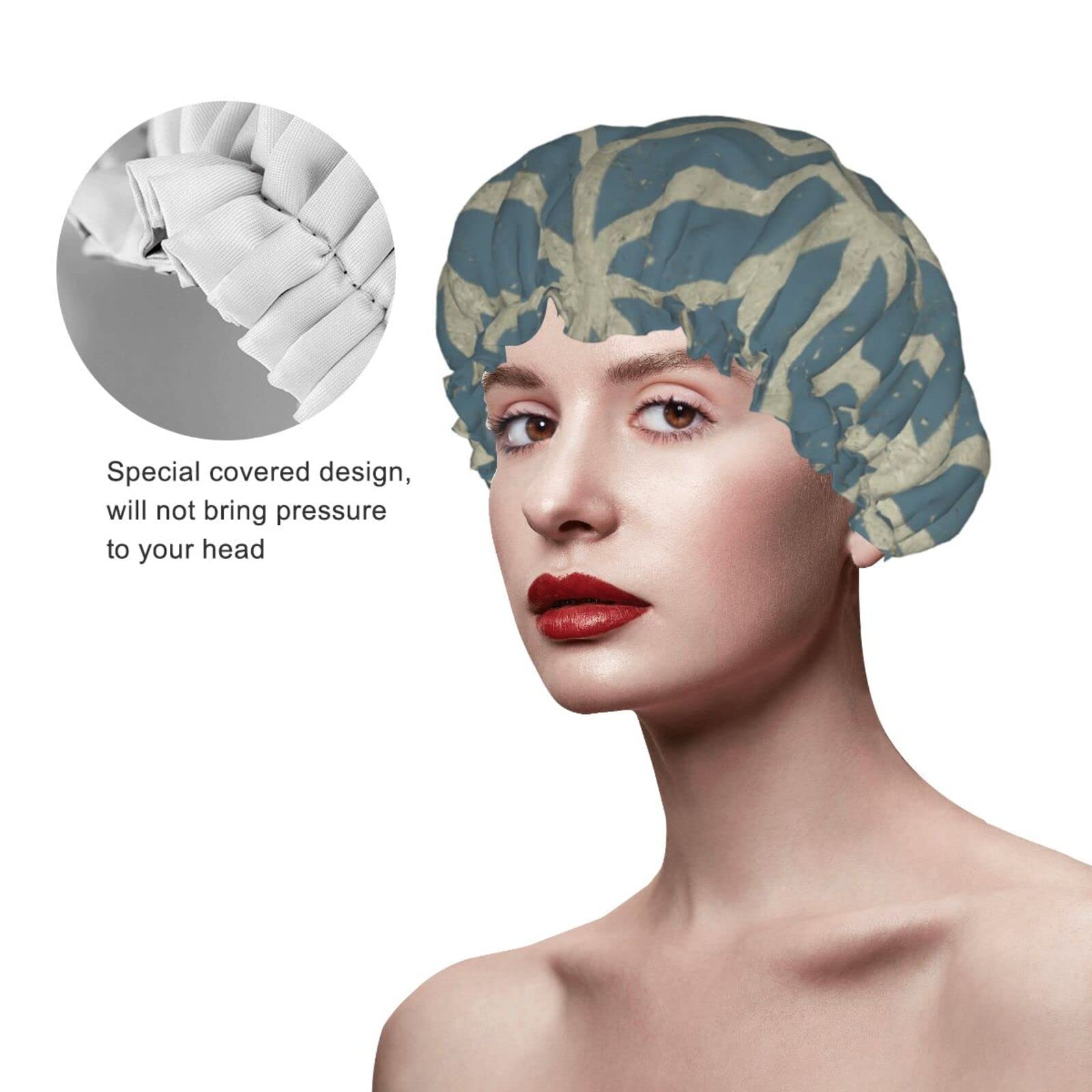 Waterproof Reusable Shower Cap for Women - Coral Pattern Double Layer Bathing Hair Cap | Shower, Spa, Swimming & Hair Care Protection