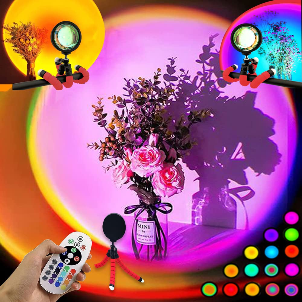 Sunset Lamp Projector with Remote Control - 16 Color RGB Changing Night Light for Golden Hour Ambiance | Perfect for Photography, Parties, Home Decor & Bedroom Relaxation