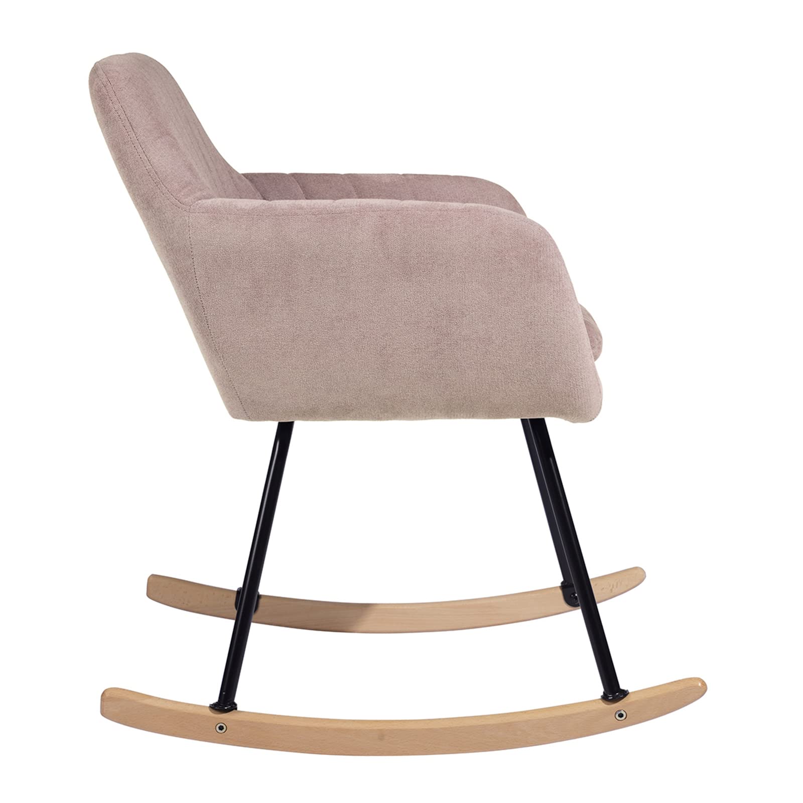 Modern Rocking Chair Armchair - Small Comfortable Fabric Nursery Rocker with Wood Base, Upholstered Accent Chair for Relaxing & Napping - Pink Lounge Chair for Home, Living Room, Nursery or Small Spaces