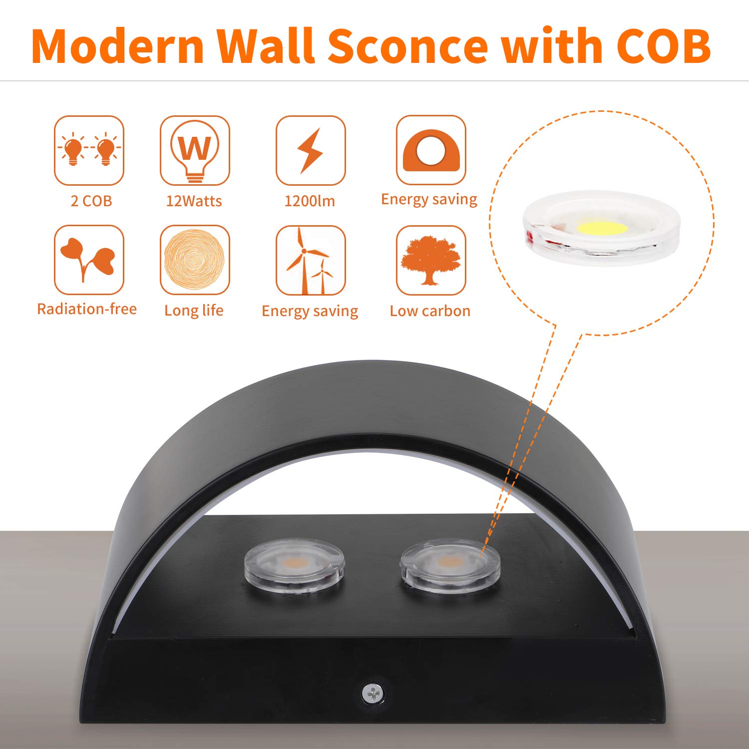 Lightess Modern Wall Sconces - Dimmable LED Up Down Wall Lamp 12W for Bedroom, Living Room & Staircase Lighting | Cool White | Indoor Wall Light for Modern Home Decor