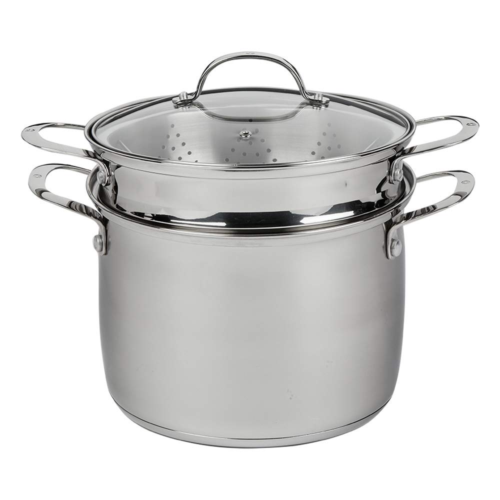 Swiss Diamond 3-in-1 Stainless Steel Cookware Set – 7.6 Quart Stock Pot, Cooking Pot & Pasta Pot with Strainer, Vegetable Steamer Basket & Lid – Oven Safe, Dishwasher Safe with Stay-Cool Handles – Perfect for Soups, Stews & Pasta Cooking