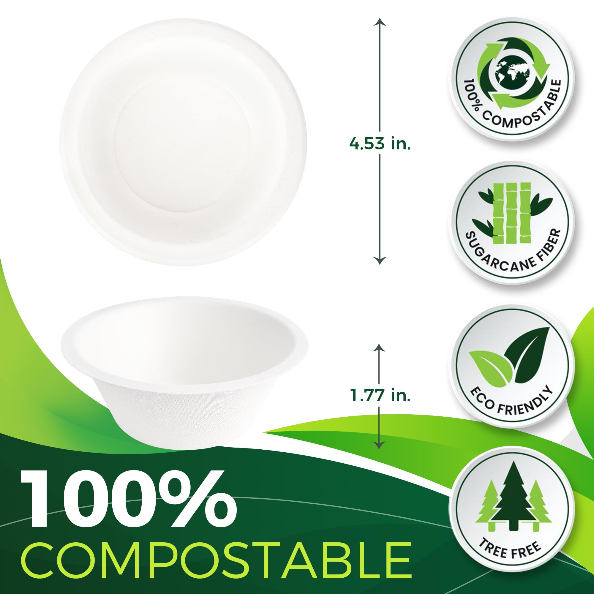 9oz Heavy Duty Disposable Paper Bowls [100-Pack] - 100% Compostable Eco-Friendly Bagasse Bowls for Dips, Sauces, Fruits & Snacks | Perfect for Parties, Picnics, Catering & Takeout