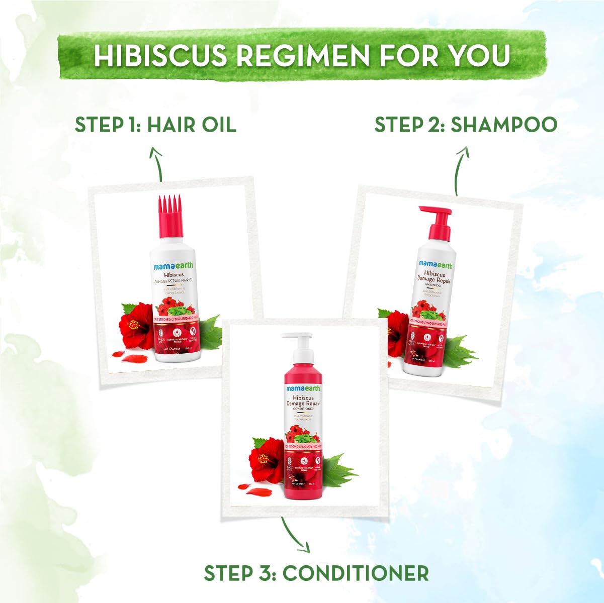 Mamaearth Hibiscus & Curry Leaves Hair Oil for Damage Repair - Strengthens & Nourishes Hair | Smooths Dry, Rough & Frizz-Free Hair | All Hair Types | 150ml | Perfect for Daily Hair Care & Deep Conditioning Treatments