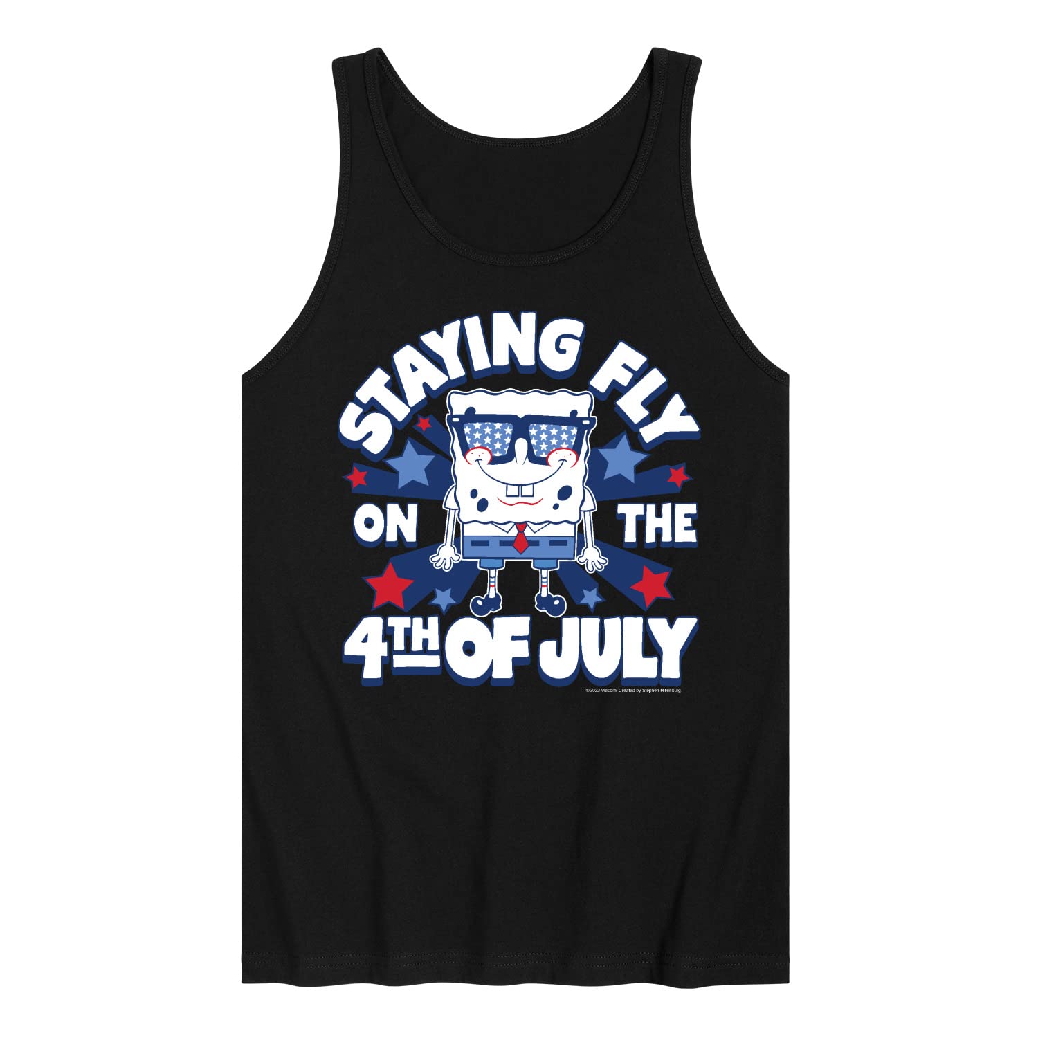 HYBRID APPAREL Spongebob Squarepants 4th of July Men's Jersey Tank Top - Patriotic Graphic Tee for Summer BBQ, Beach Party & Casual Wear